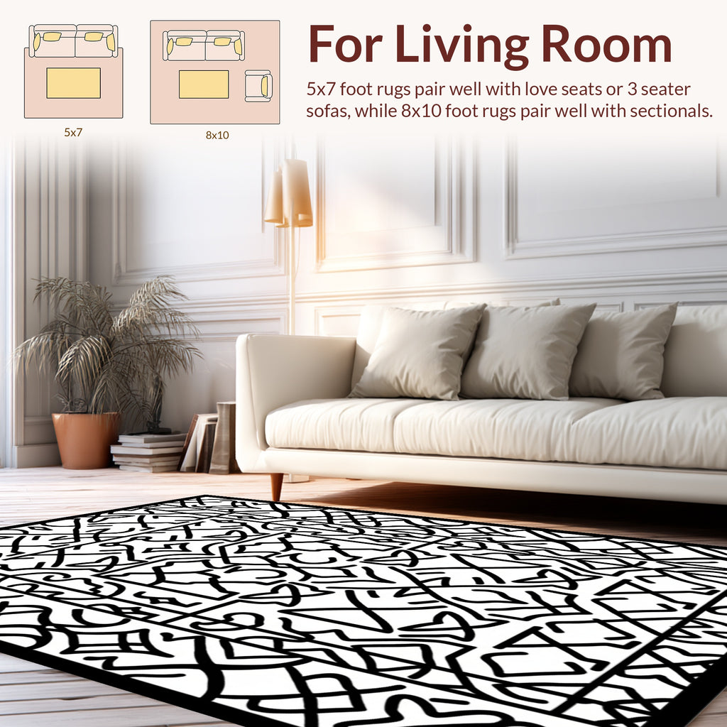 Intricate Abstract Black Geometric Design Rug