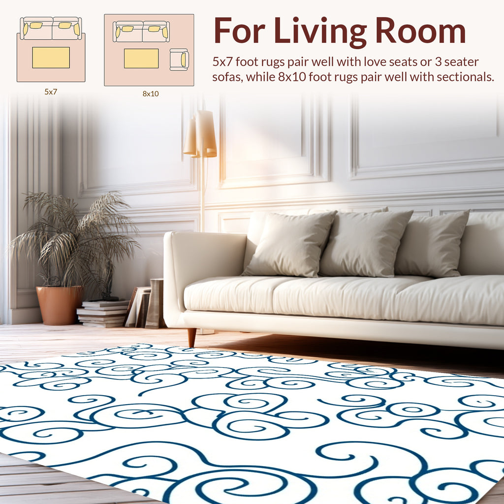Aesthetic Blue Swirls Pattern Design Rug