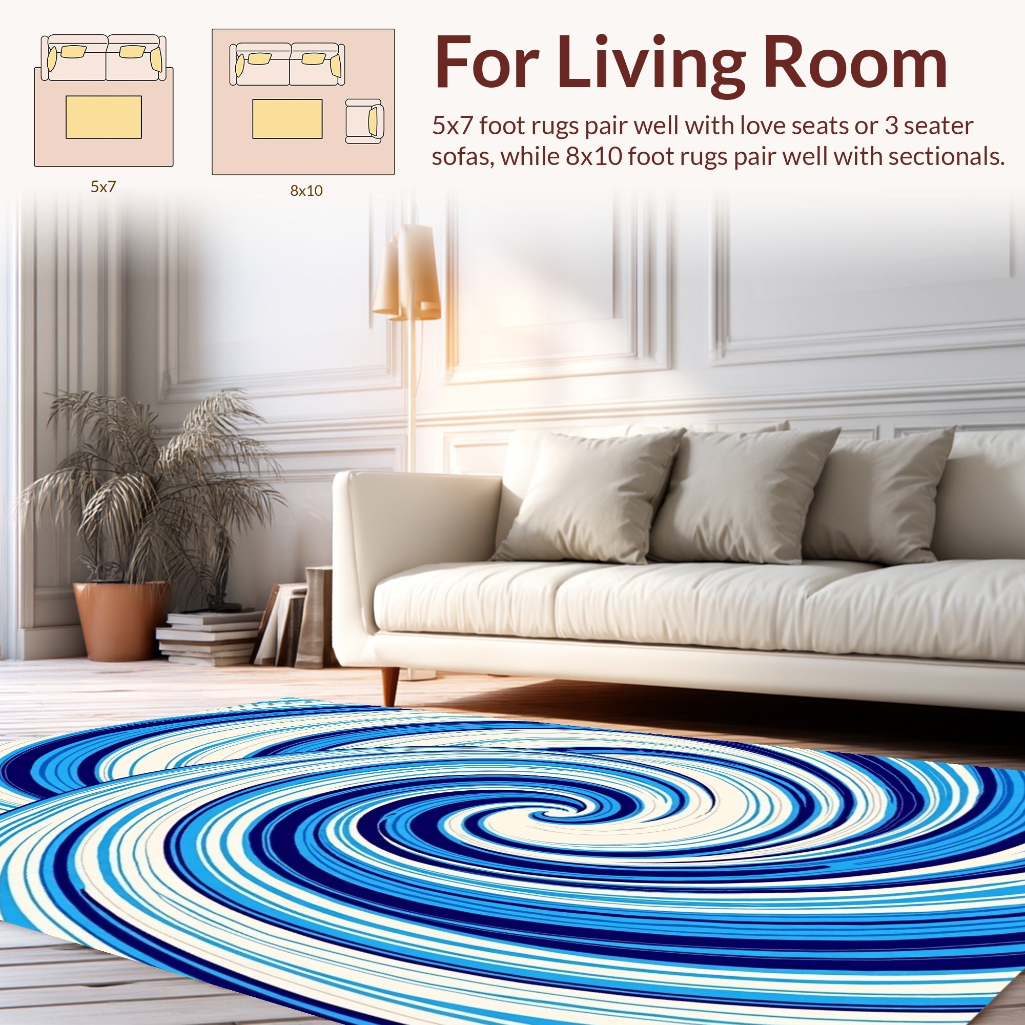 Blue Swirl And Curve Abstract Pattern Rug