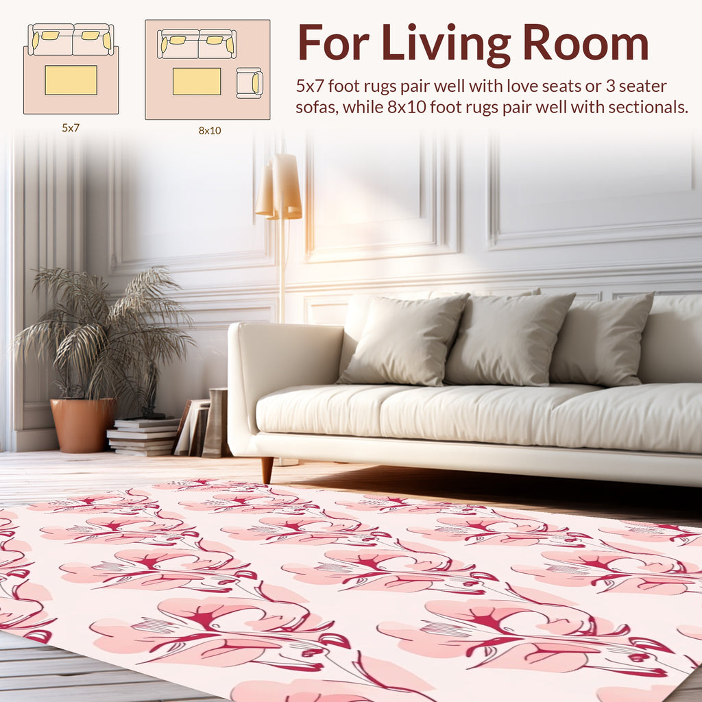 Ethereal Pink Floral Sketch Pattern Rug