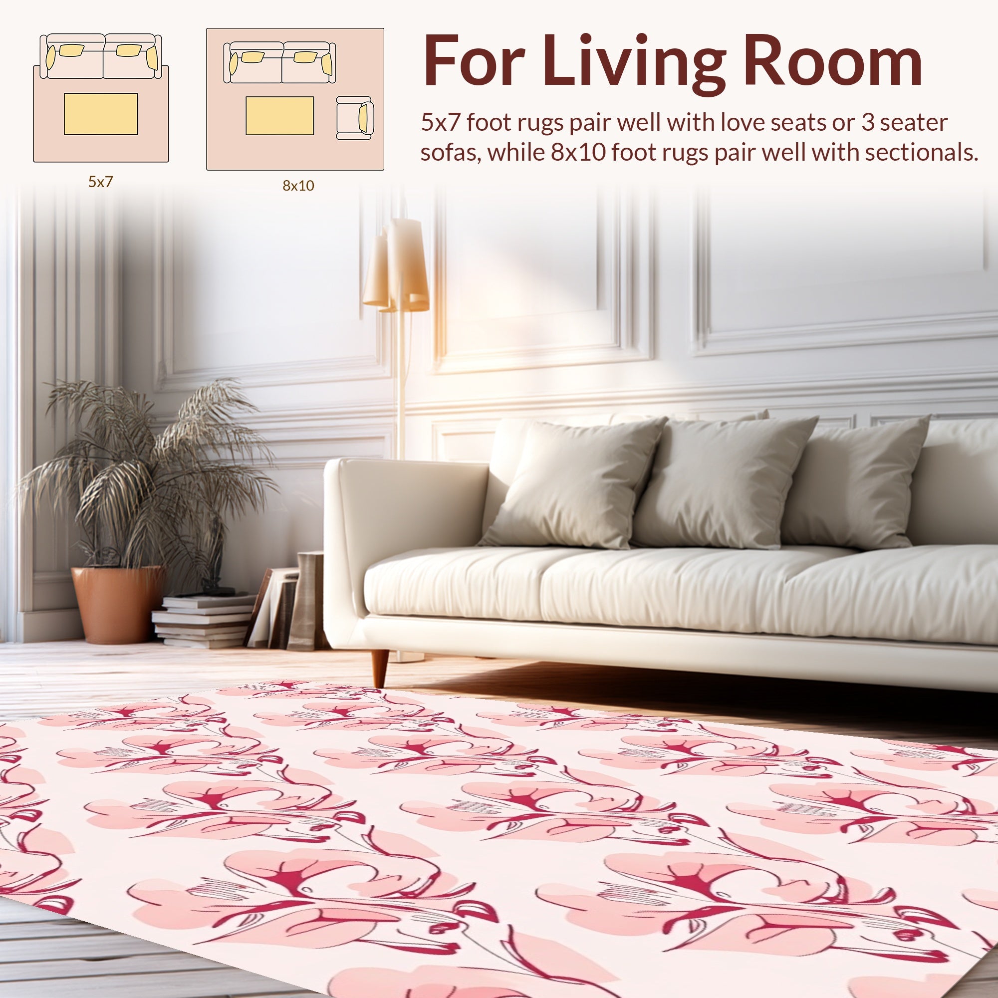 Ethereal Pink Floral Sketch Pattern Rug