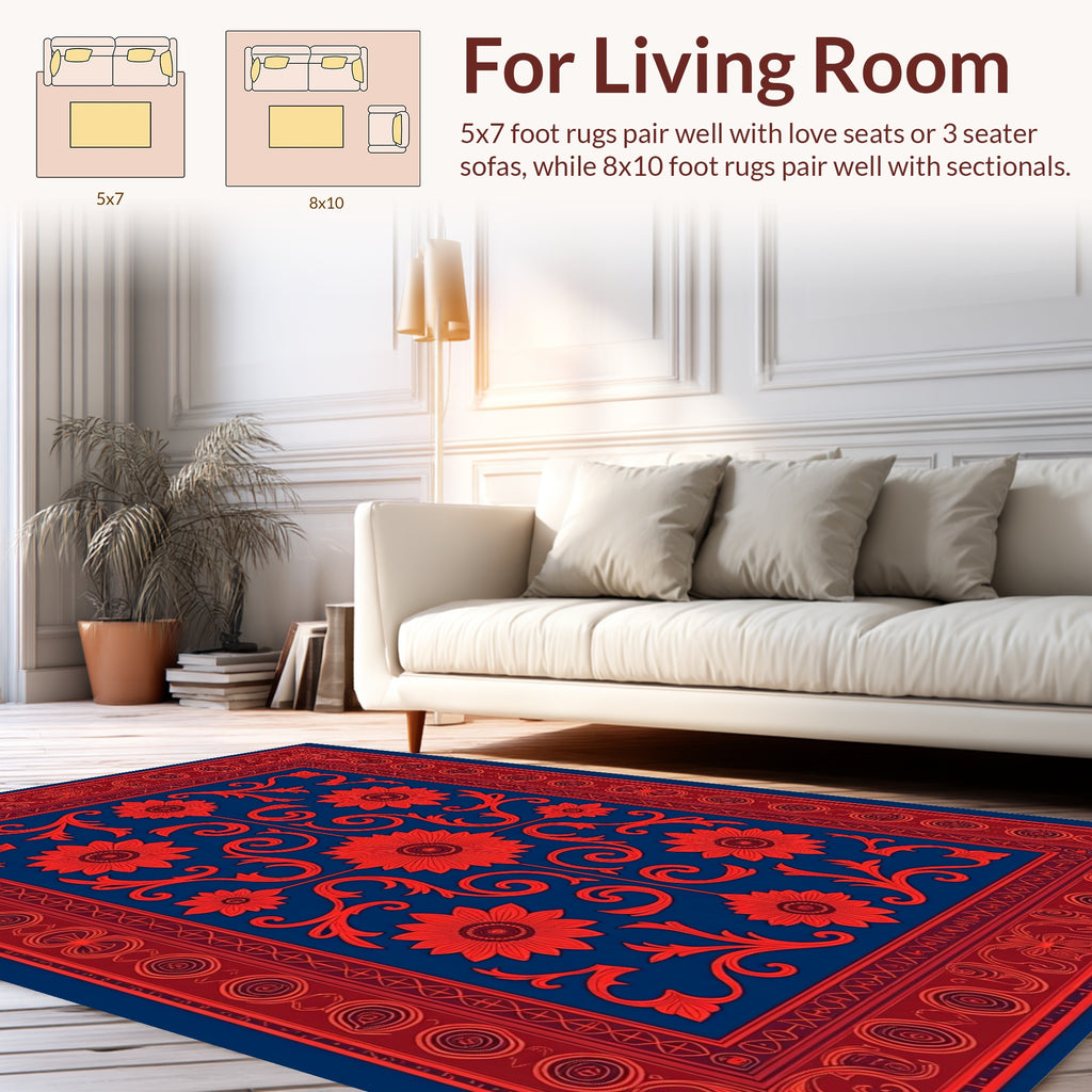Red Floral Vintage Border Design Rug