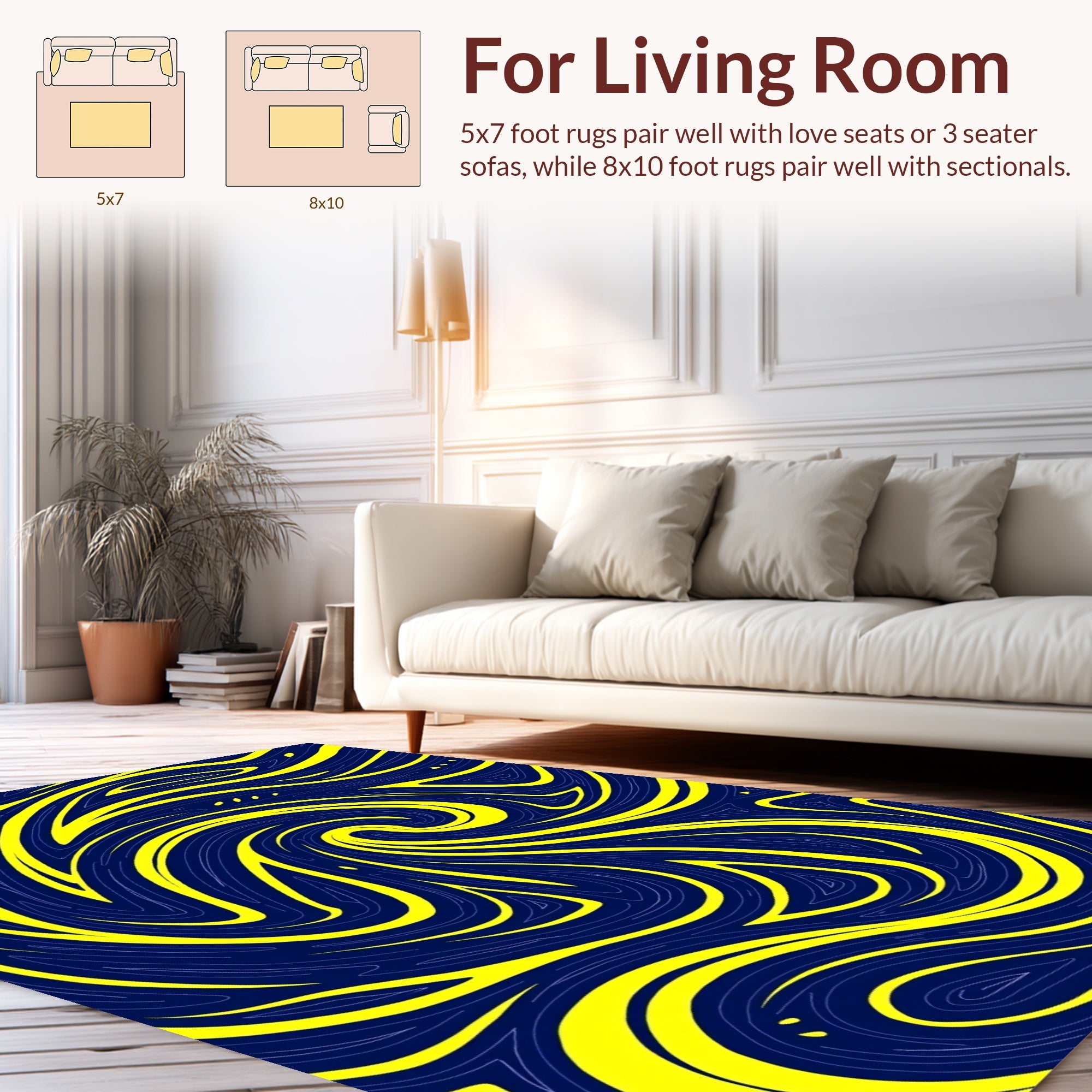 Energetic Swirls Yellow Blue Abstract Pattern Rug