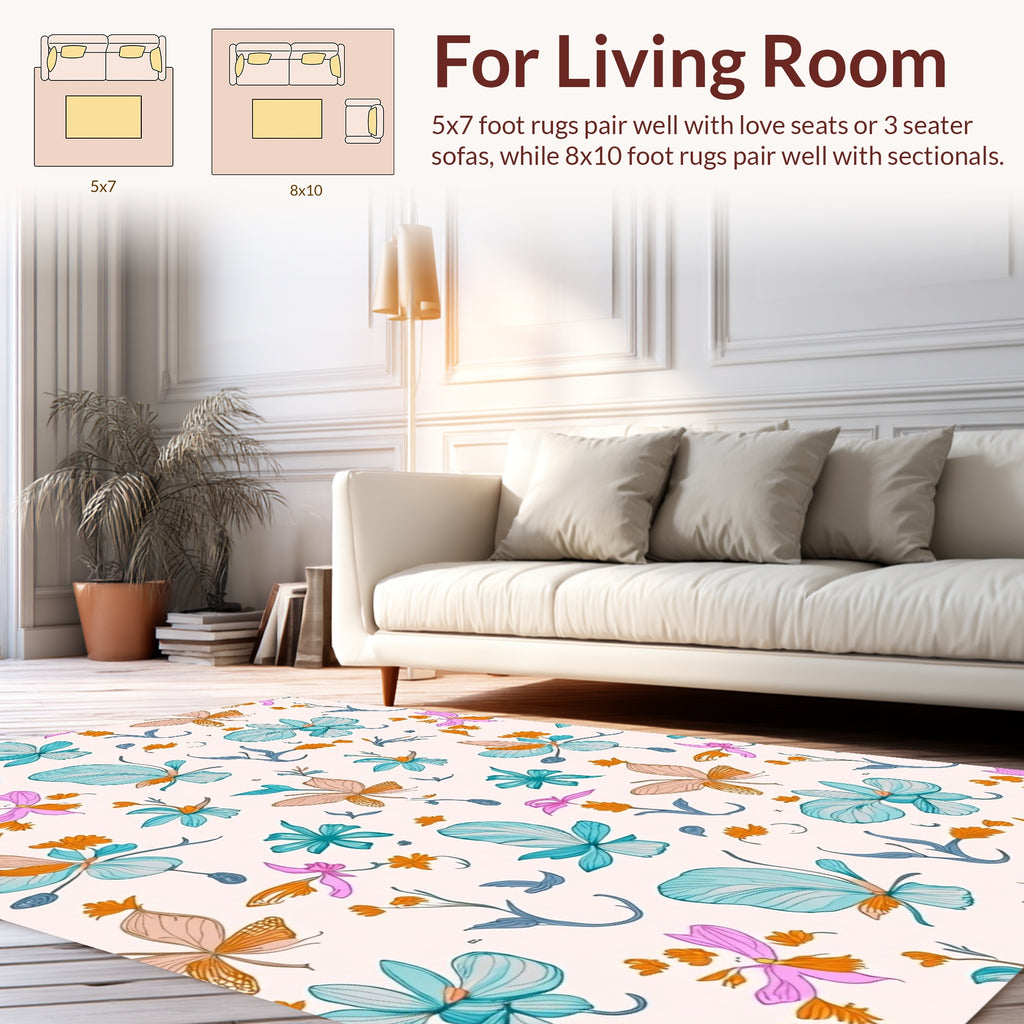 Whimsical Tropical Floral Outline Rug