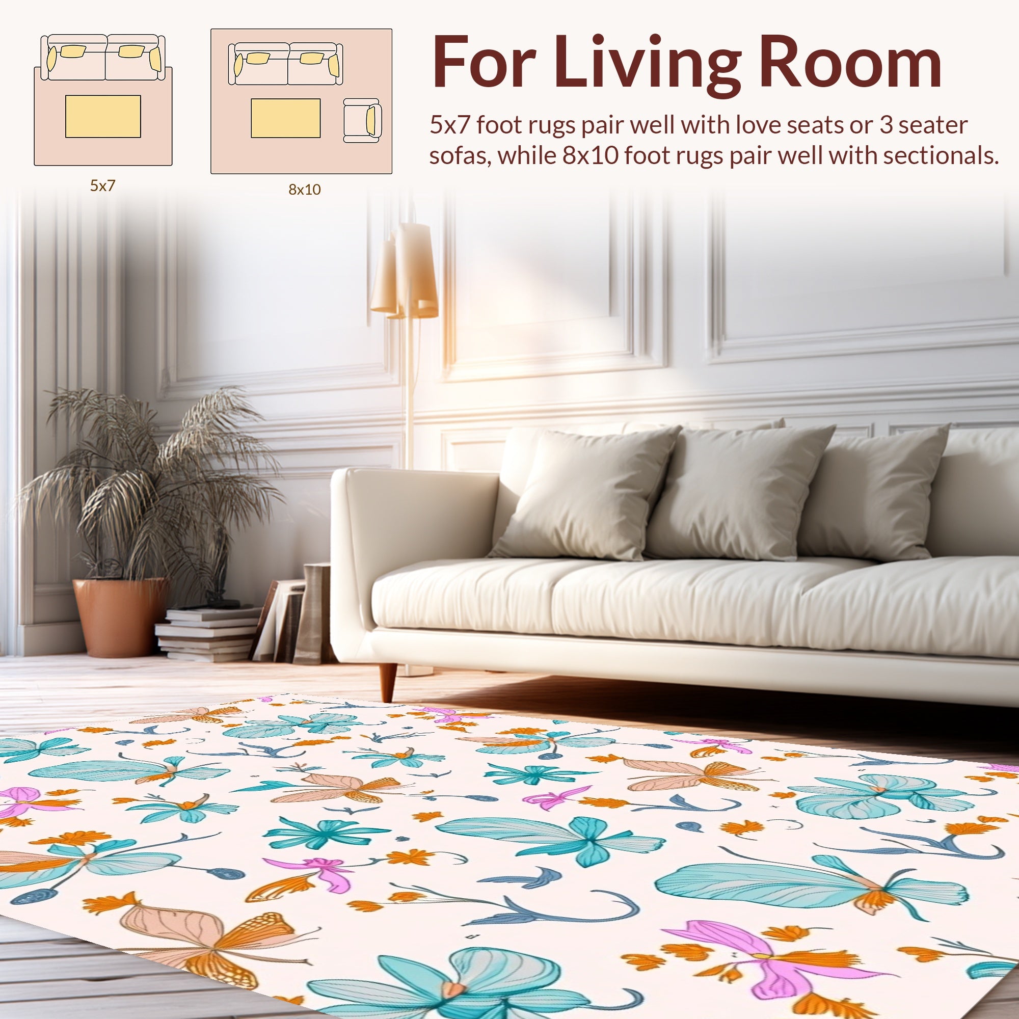 Whimsical Tropical Floral Outline Rug