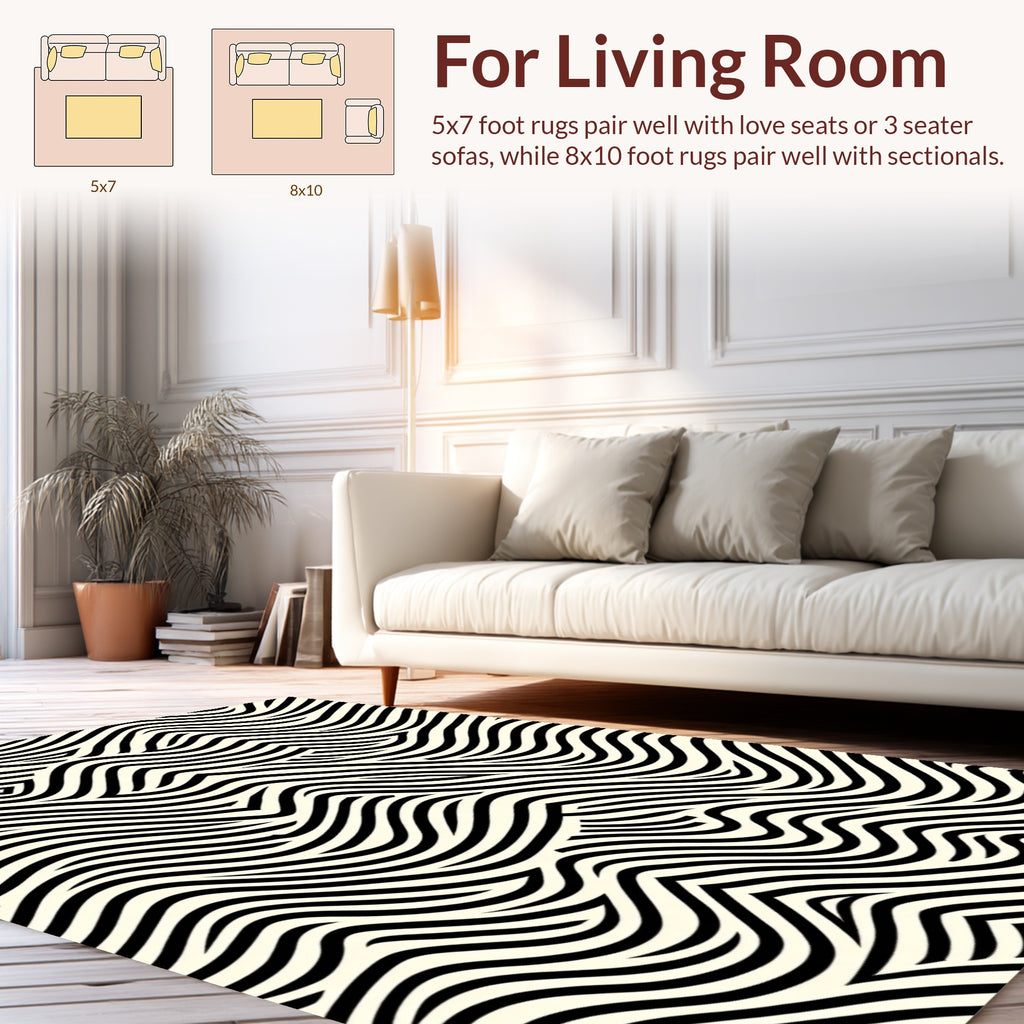 Modern Black And White Wave Pattern Rug
