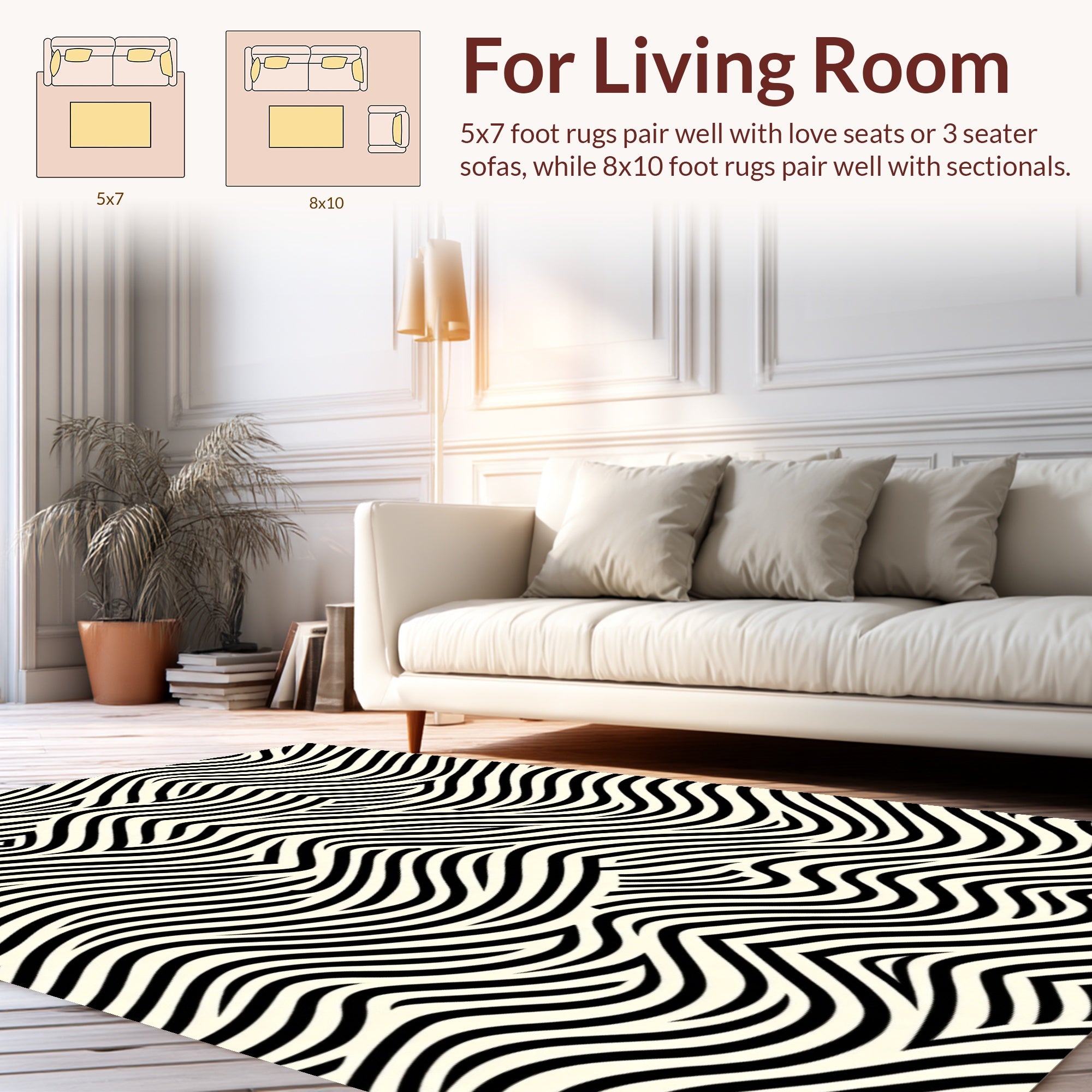 Modern Black And White Wave Pattern Rug