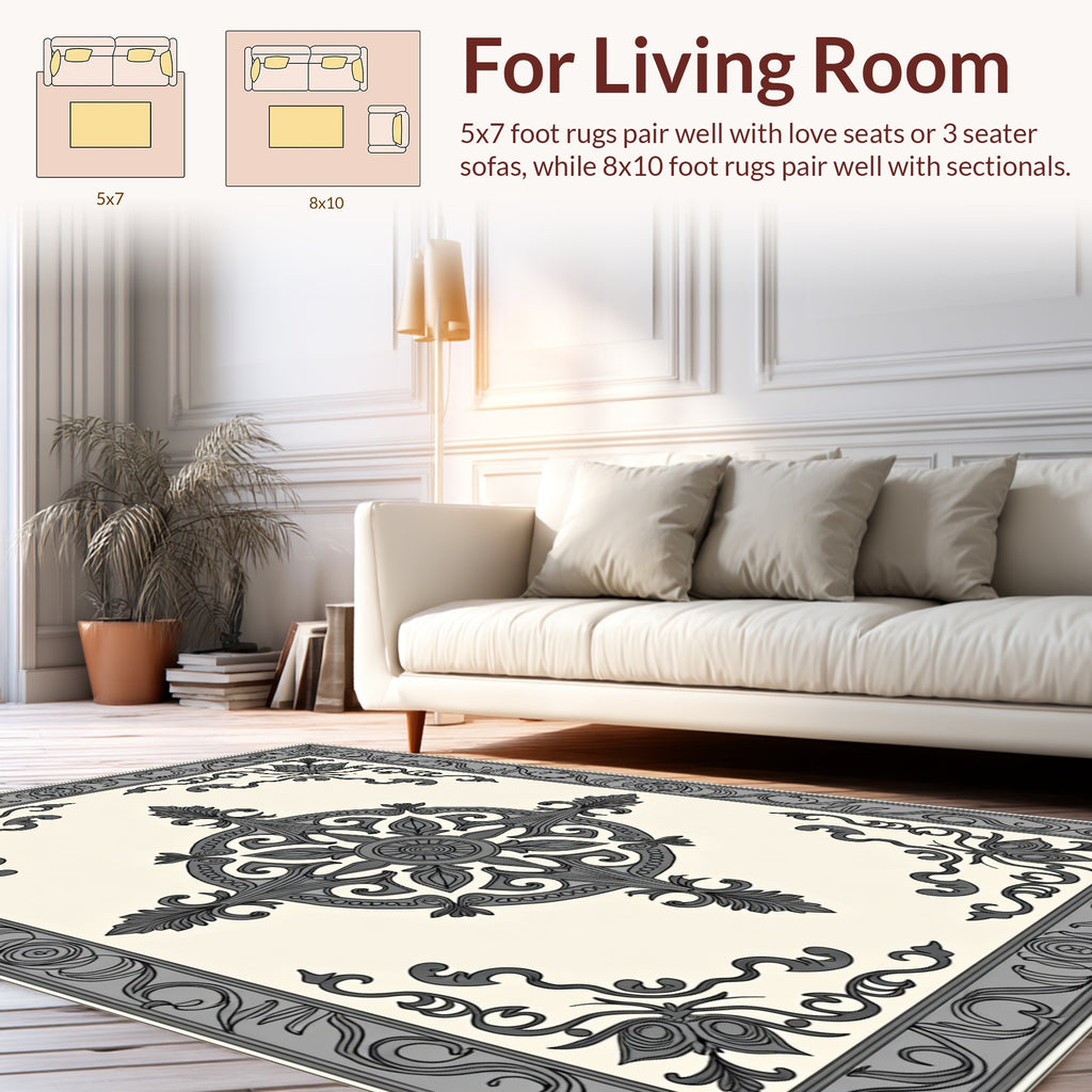 Ornate Scroll Floral Medallion Design Rug