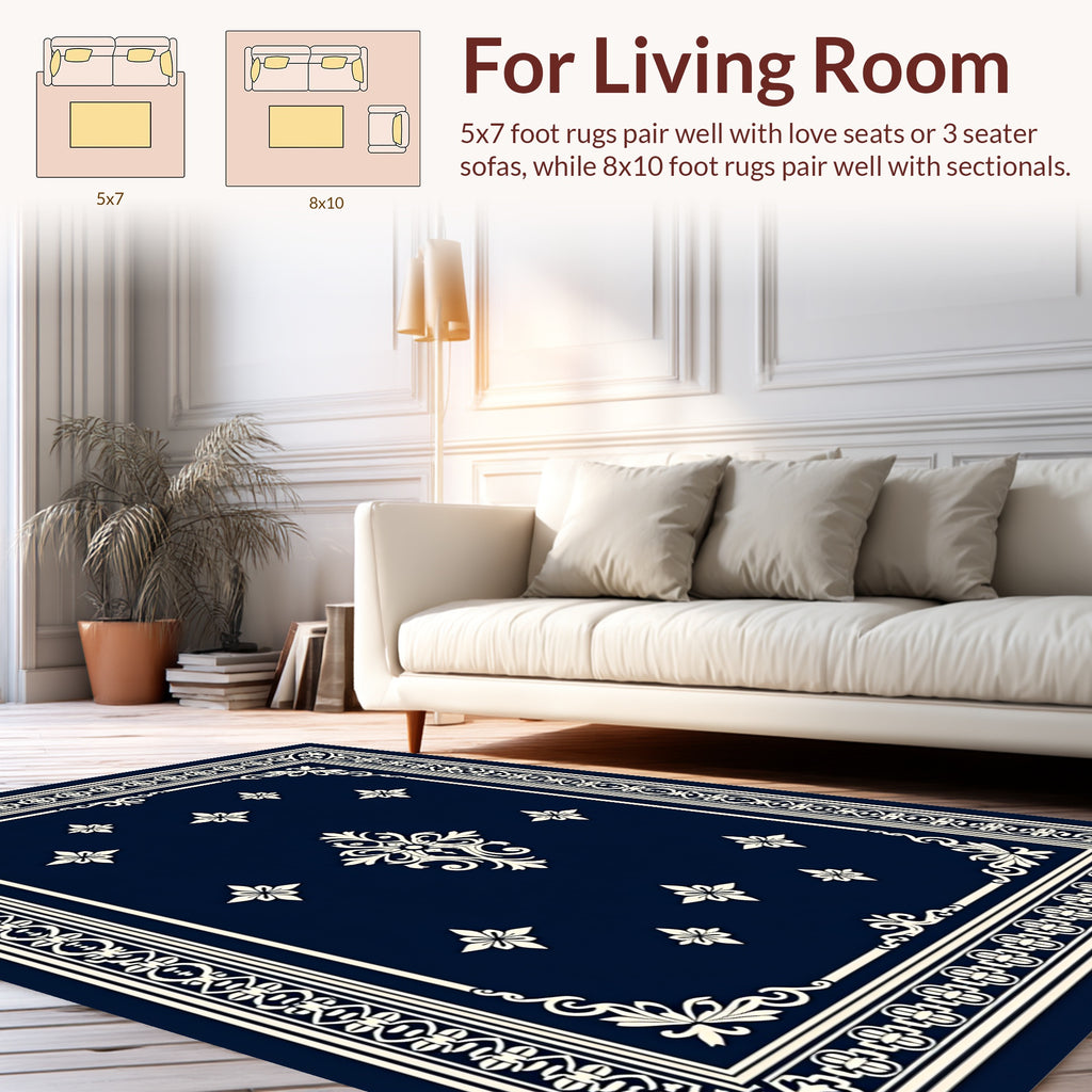 Ornate Floral Scrolls Border Design Rug