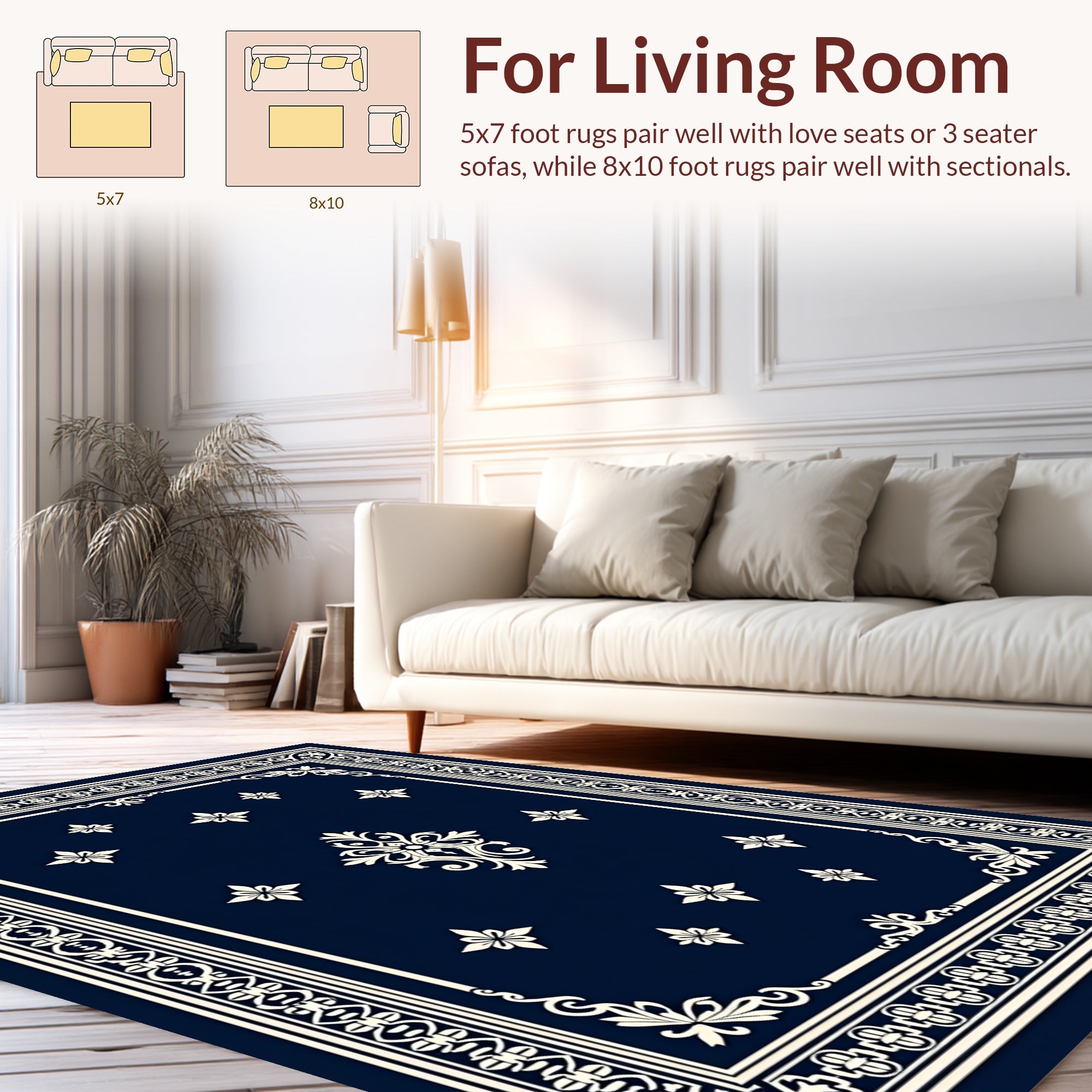 Ornate Floral Scrolls Border Design Rug