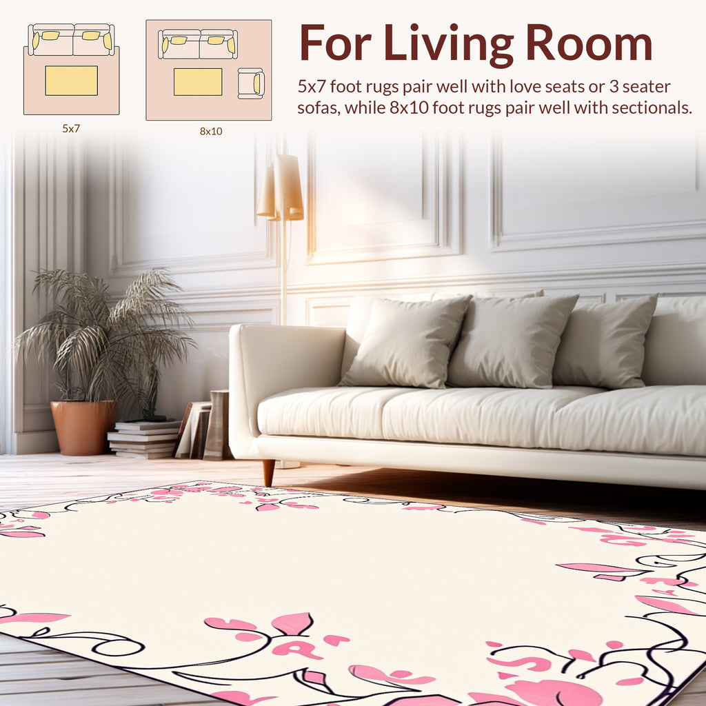Pink Floral Vine Border Design Rug