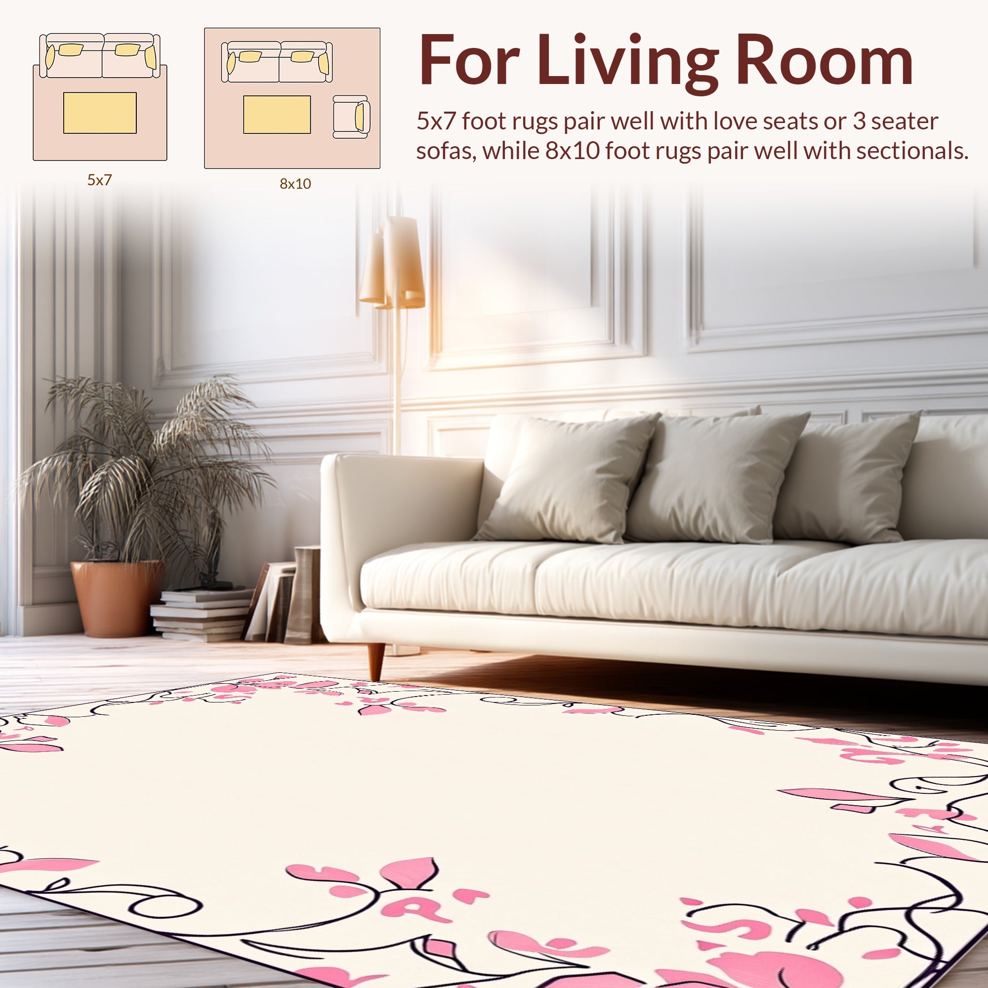 Pink Floral Vine Border Design Rug