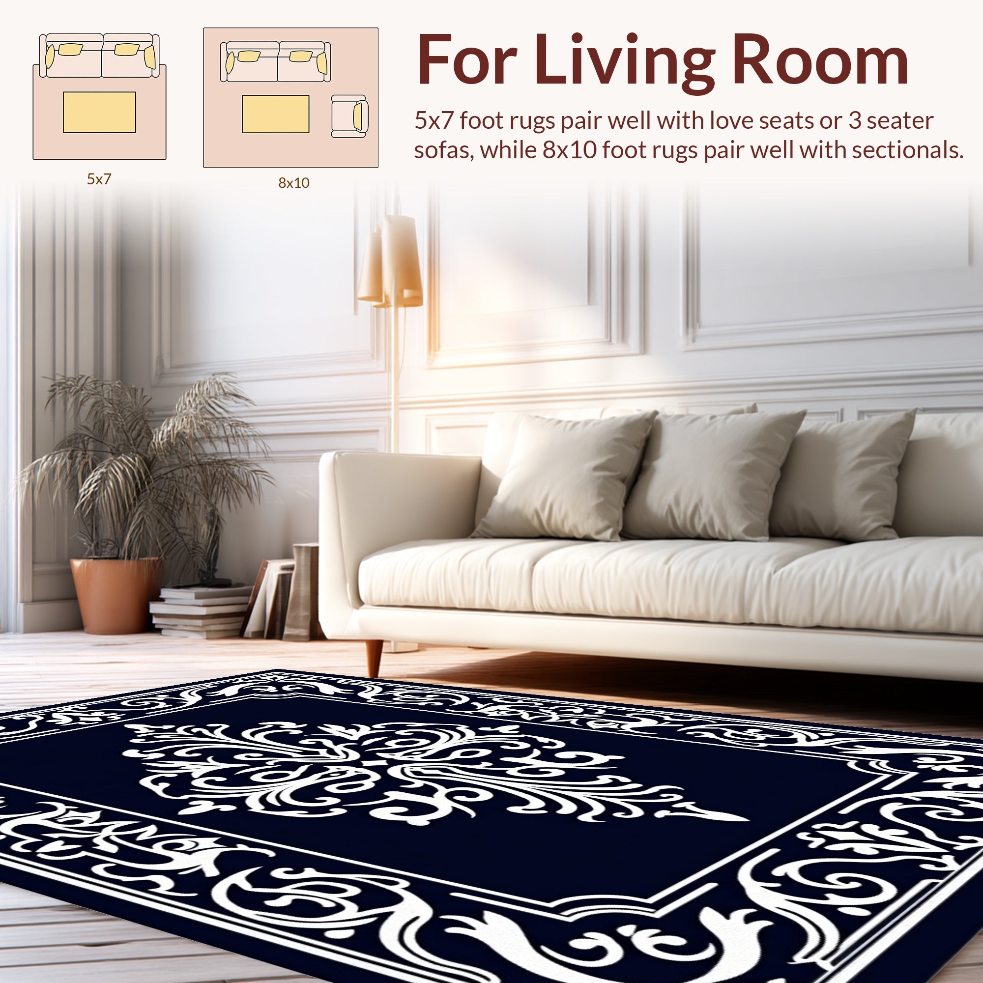 Ornate Scrollwork Border Design Rug