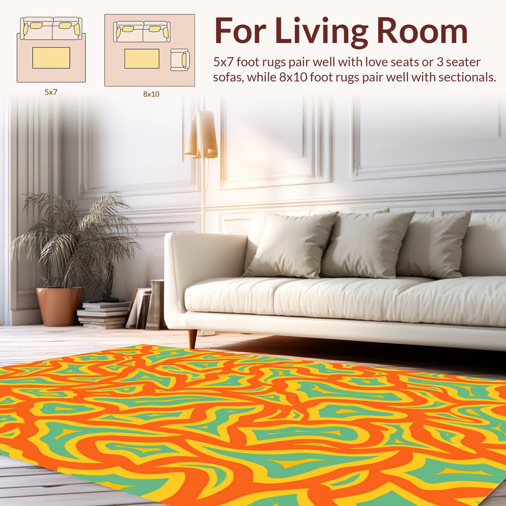 Retro Orange Teal Yellow Organic Waves Rug