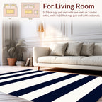 Classic Navy White Horizontal Stripes Rug