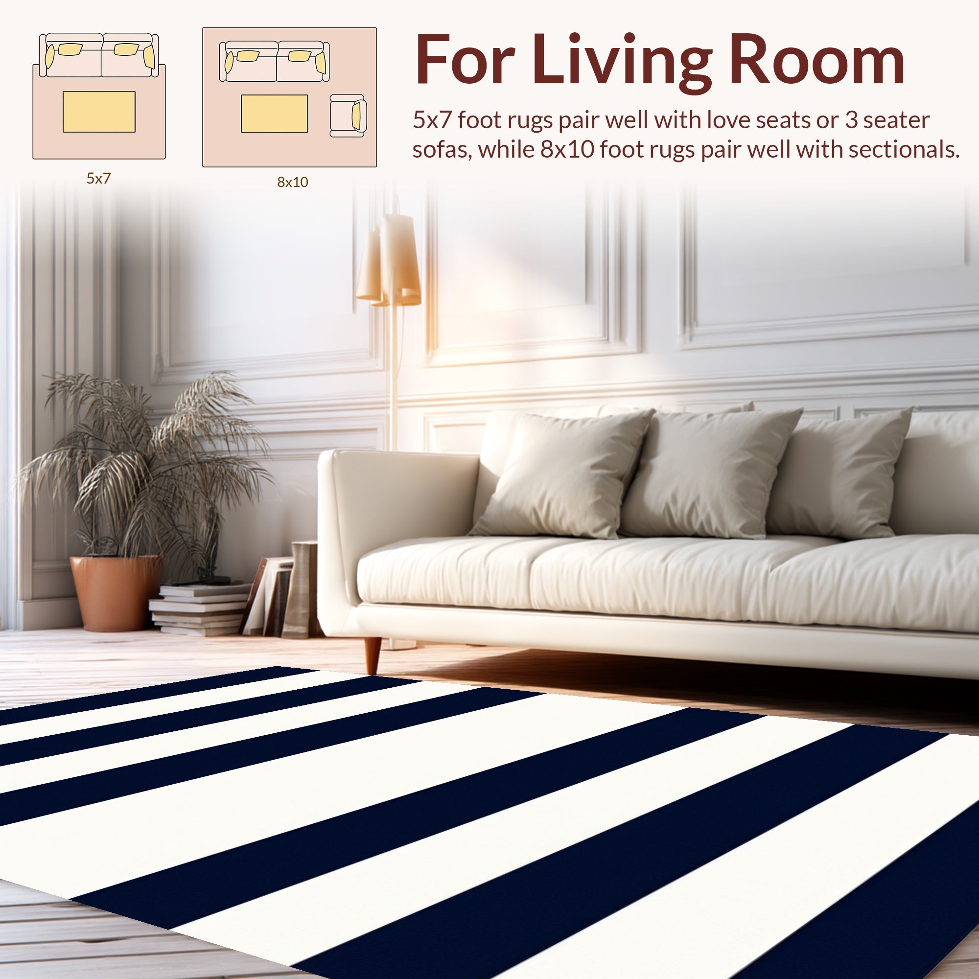 Classic Navy White Horizontal Stripes Rug