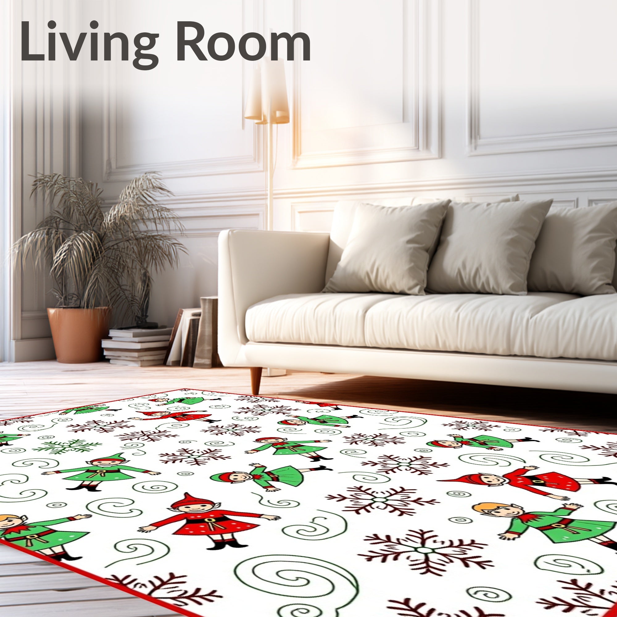 Christmas Elves Snowflakes Swirls Medley Rug