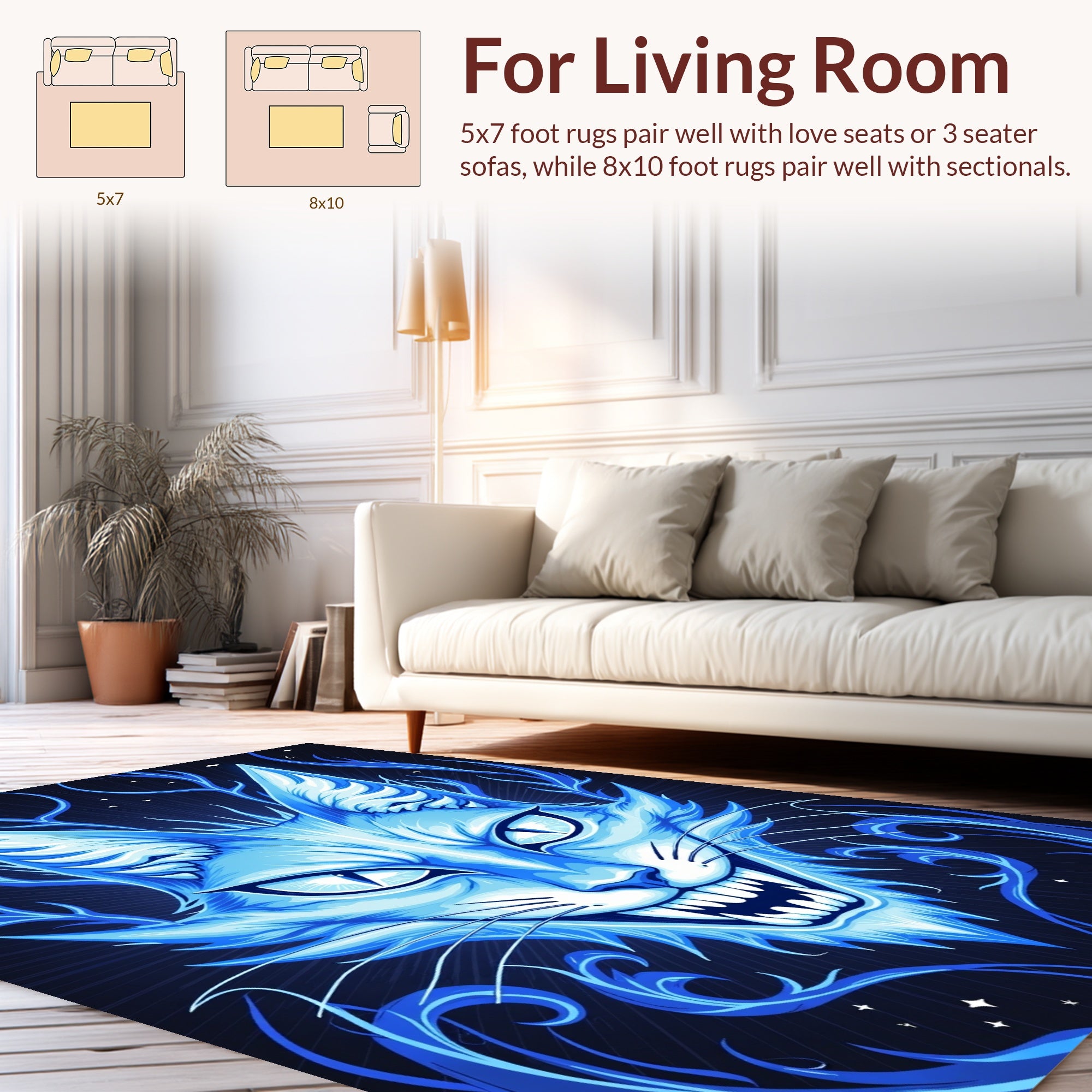 Electric Blue Mystical Cat Design Rug