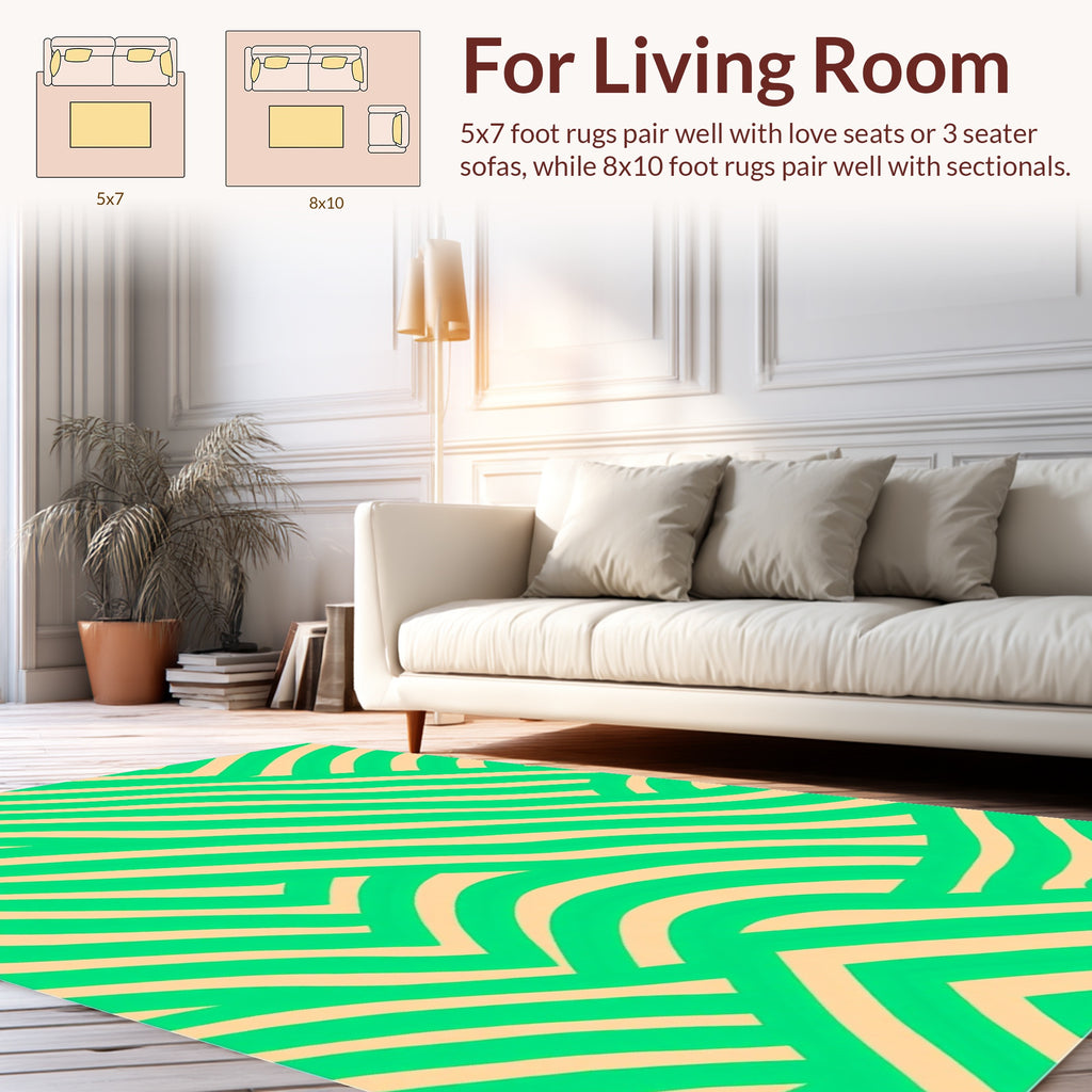 Bright Green Wavy Stripe Pattern Rug