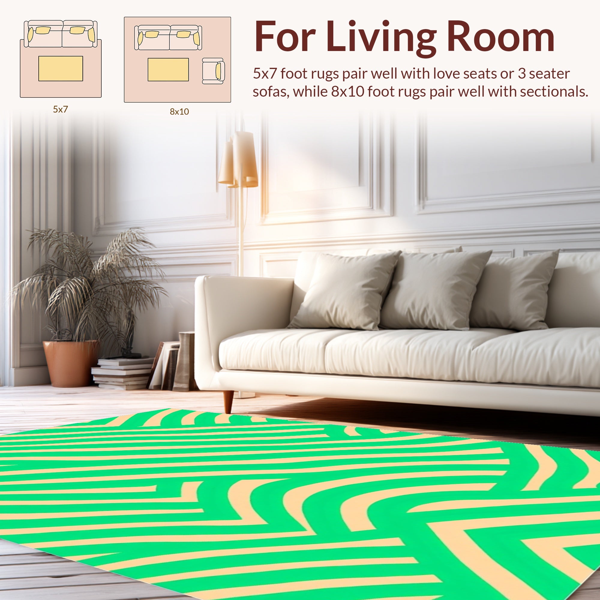 Bright Green Wavy Stripe Pattern Rug