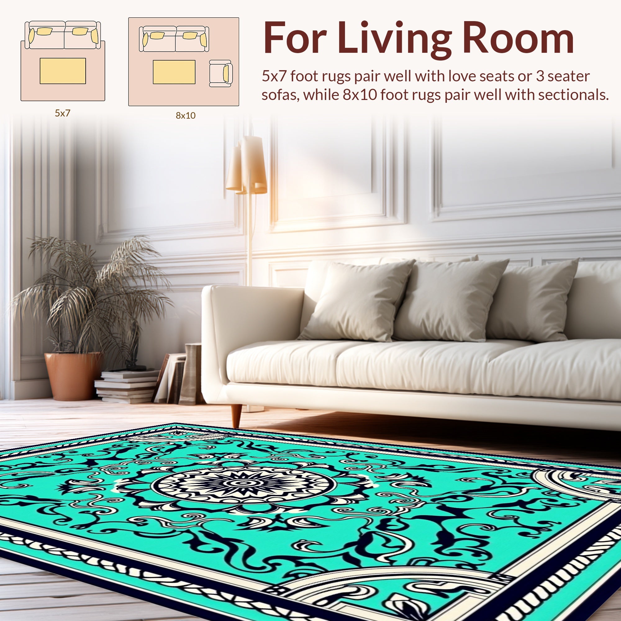 Turquoise Rococo Floral Medallion Rug
