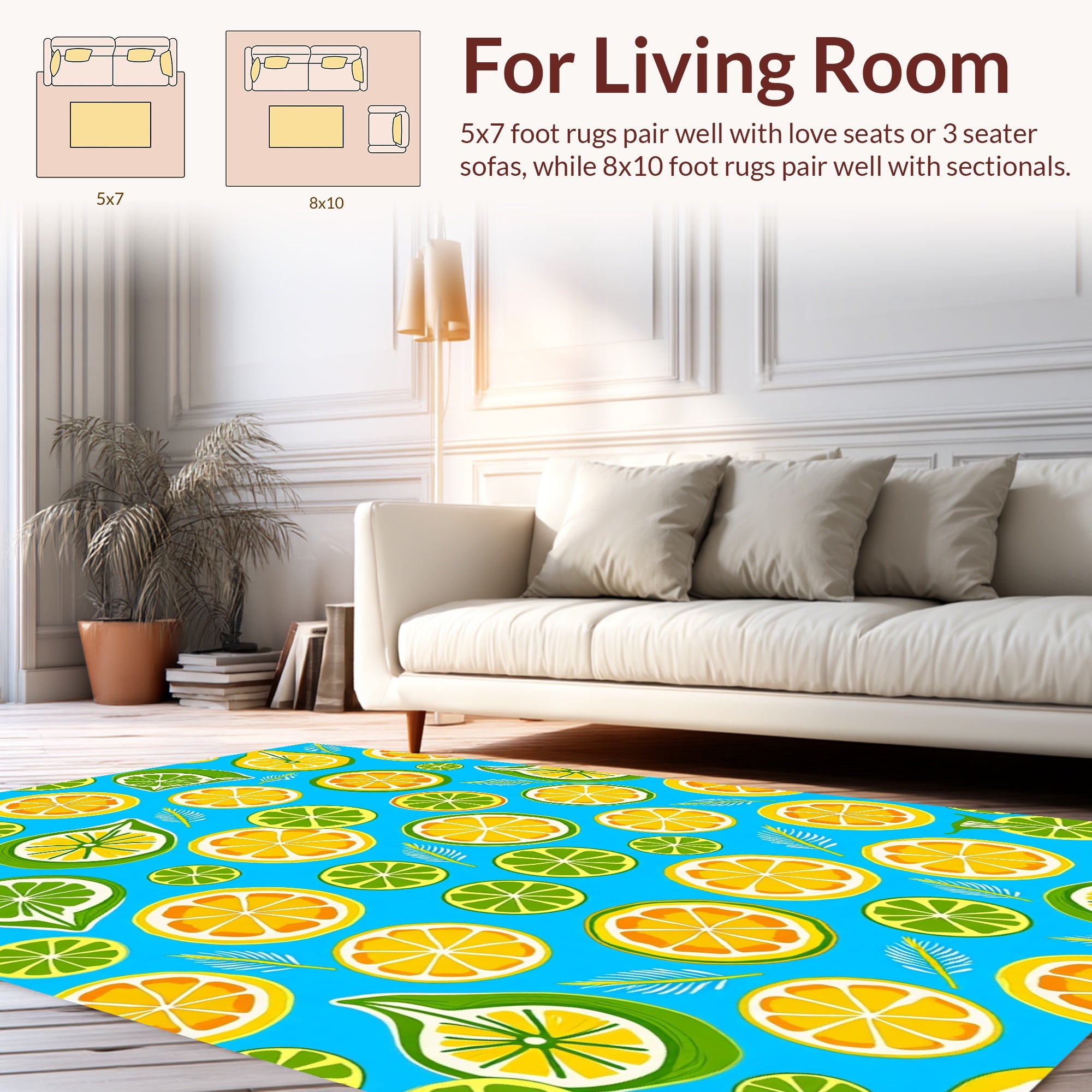 Citrus Slice Pattern With Fern Accents Rug