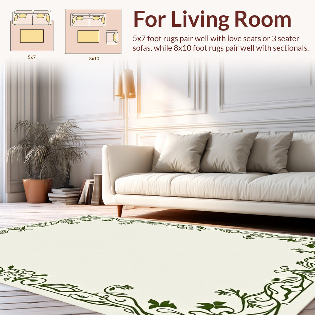 Elegant Green Floral Border Design Rug