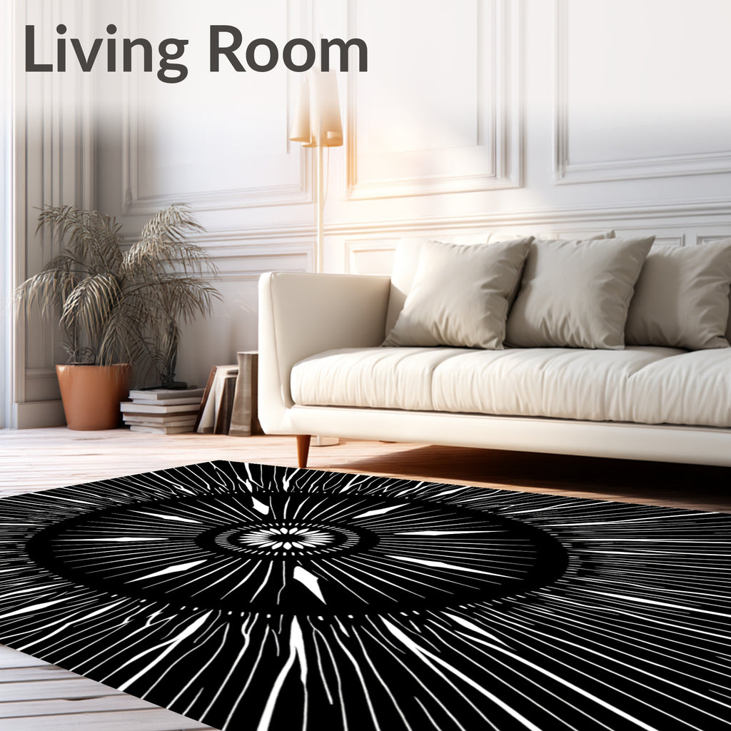 Black White Radial Burst Sunburst Rug