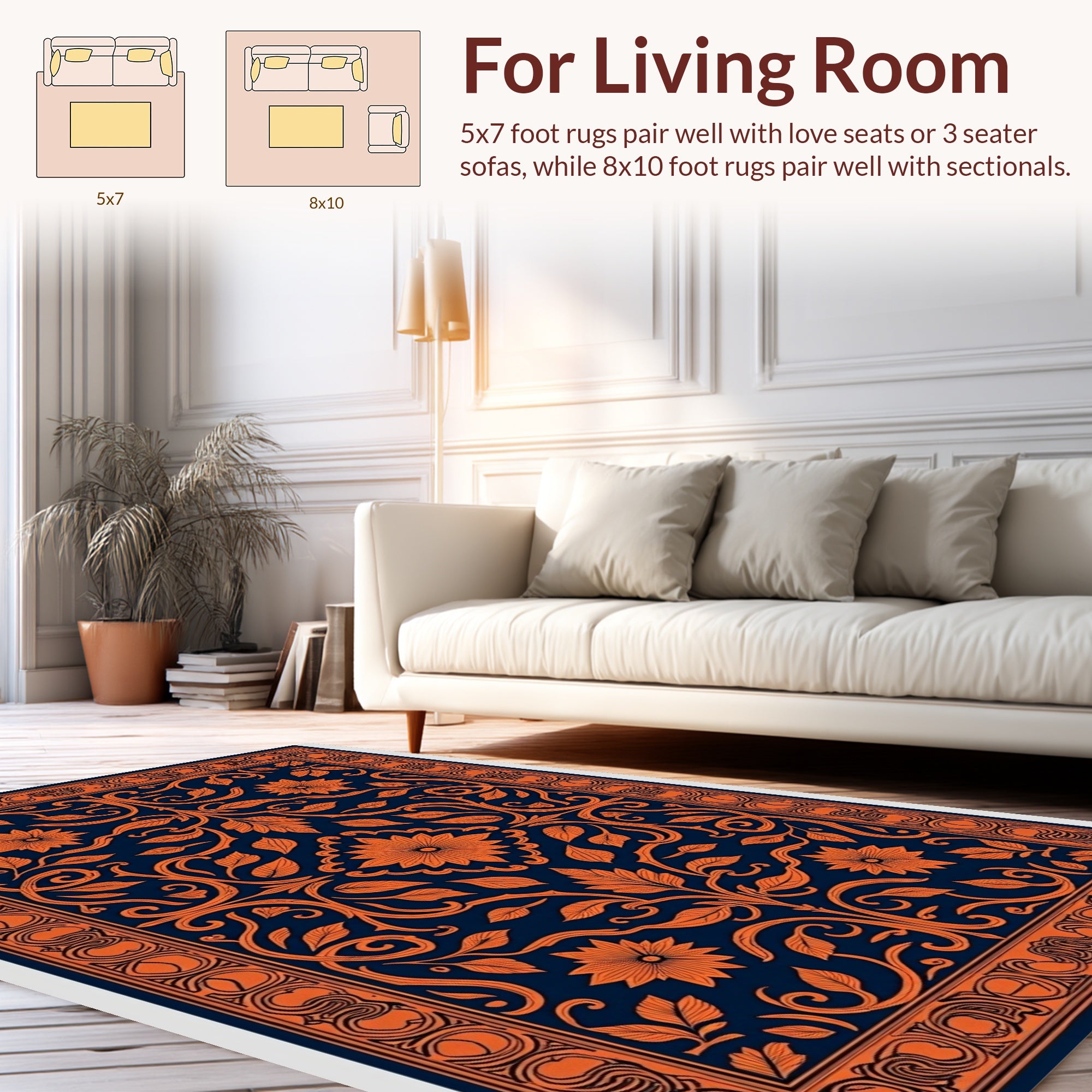 Ornate Floral Vine Dark Navy Design Rug