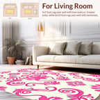 Bright Pink Floral Scroll Pattern Rug