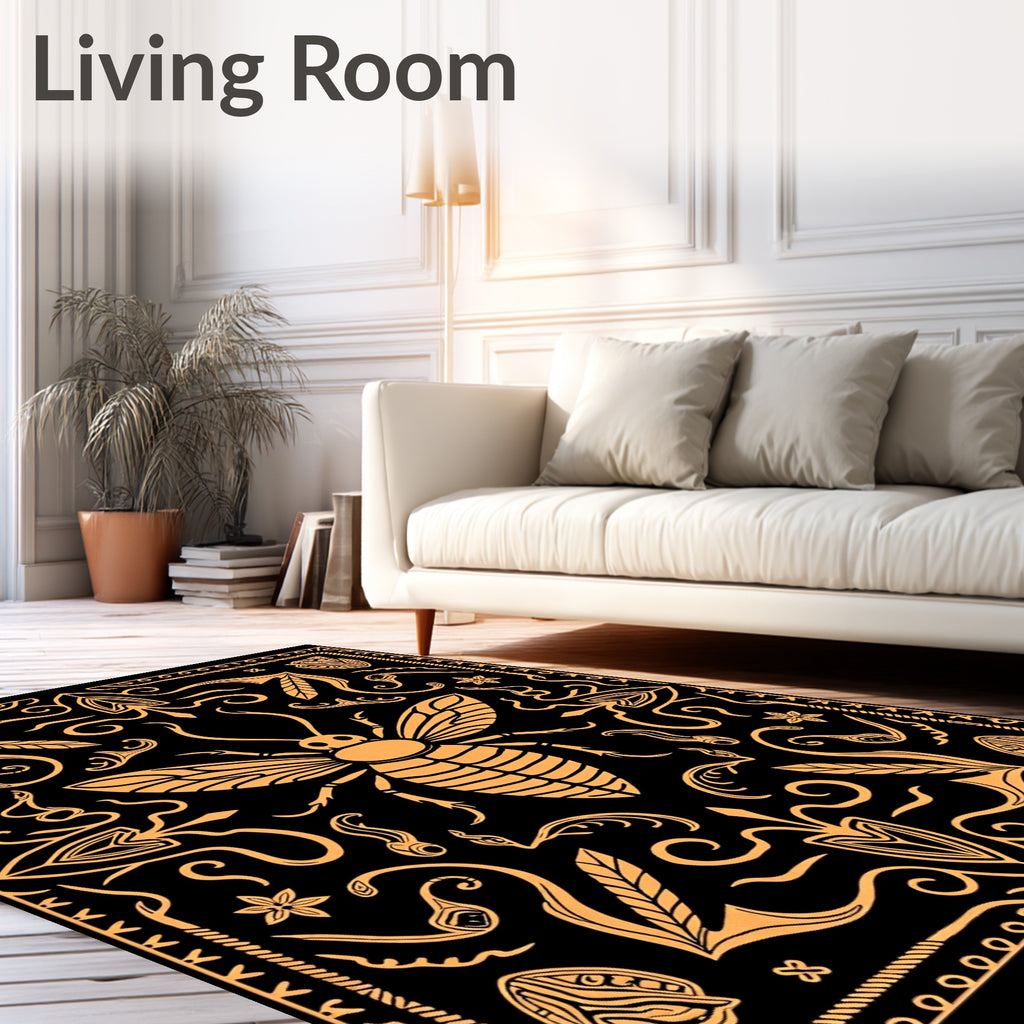 Golden Bee Black Ornate Rug