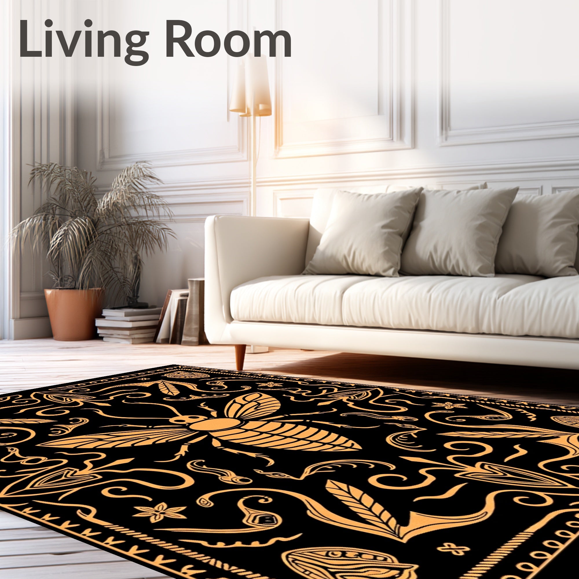 Golden Bee Black Ornate Rug