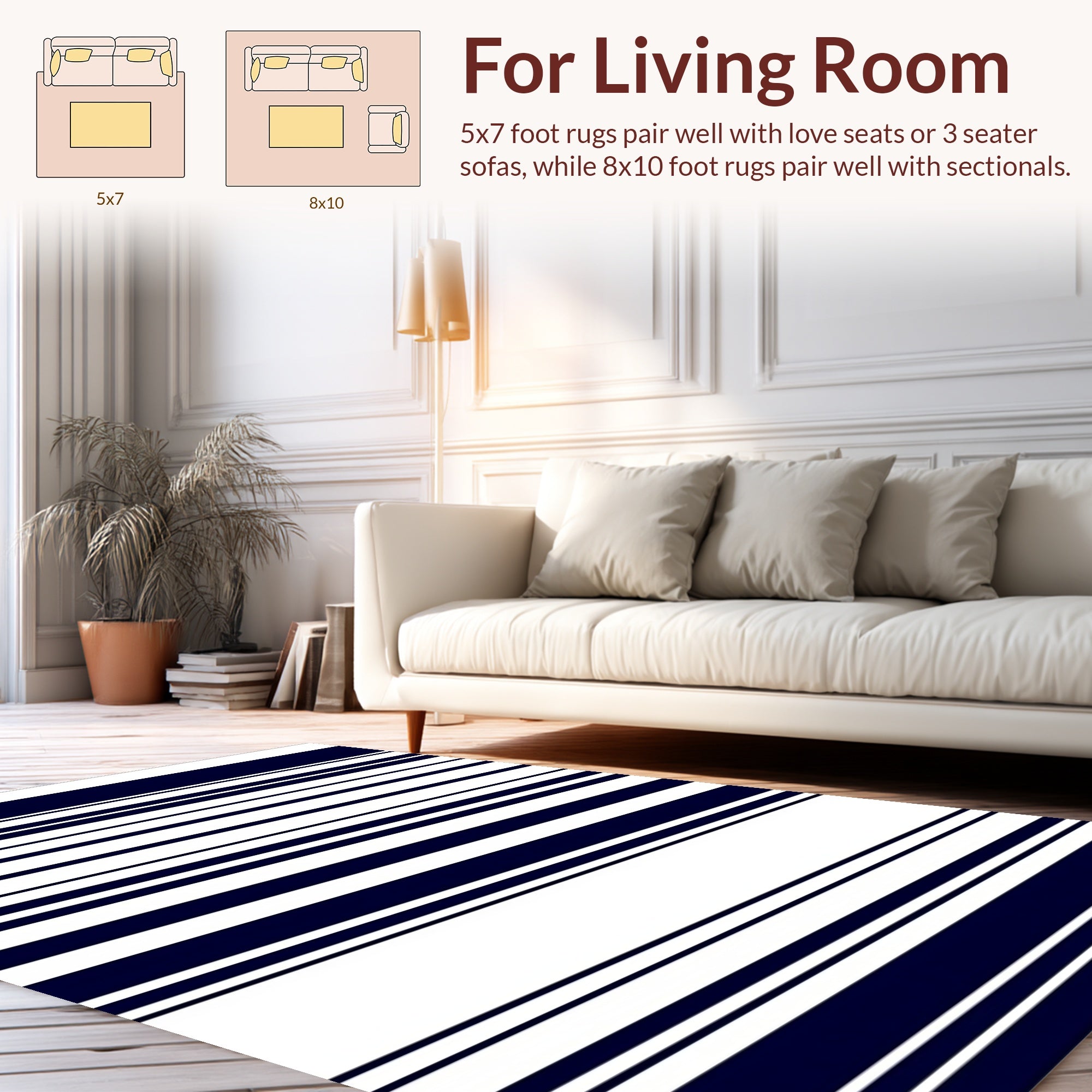 Classic Navy White Stripe Design Rug