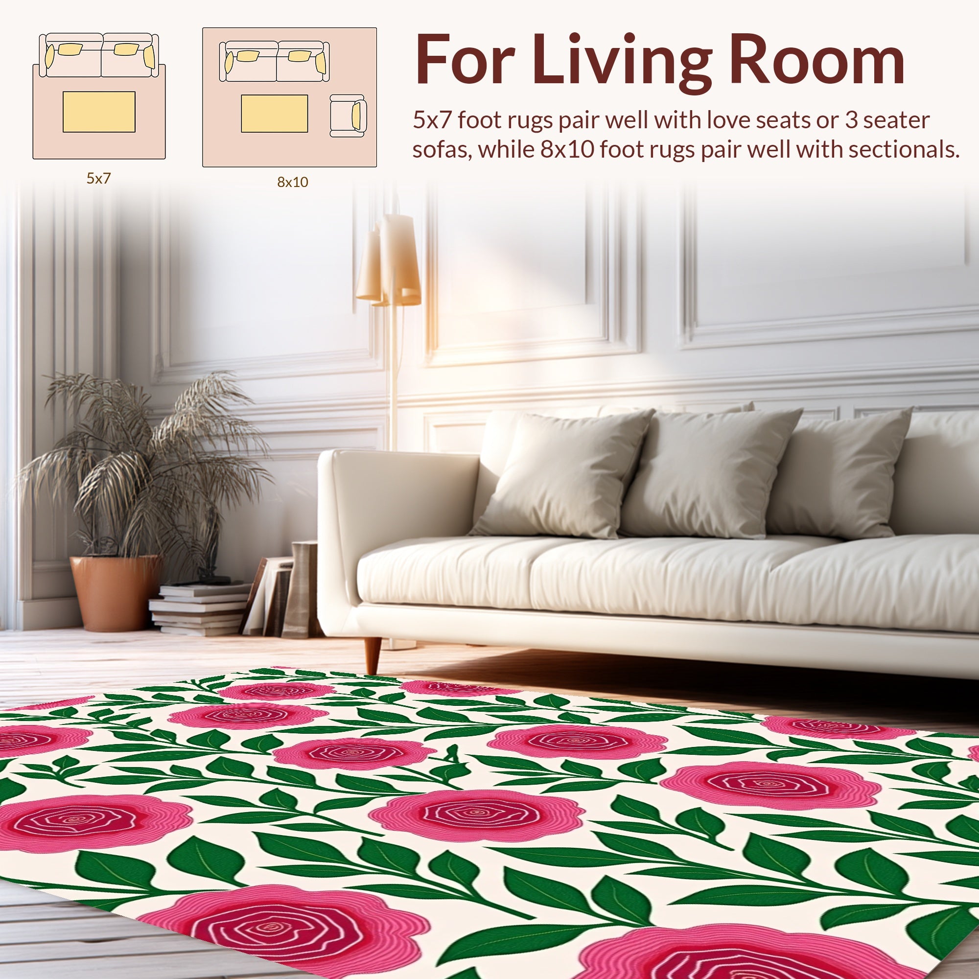 Pink Rose Botanical Pattern Rug