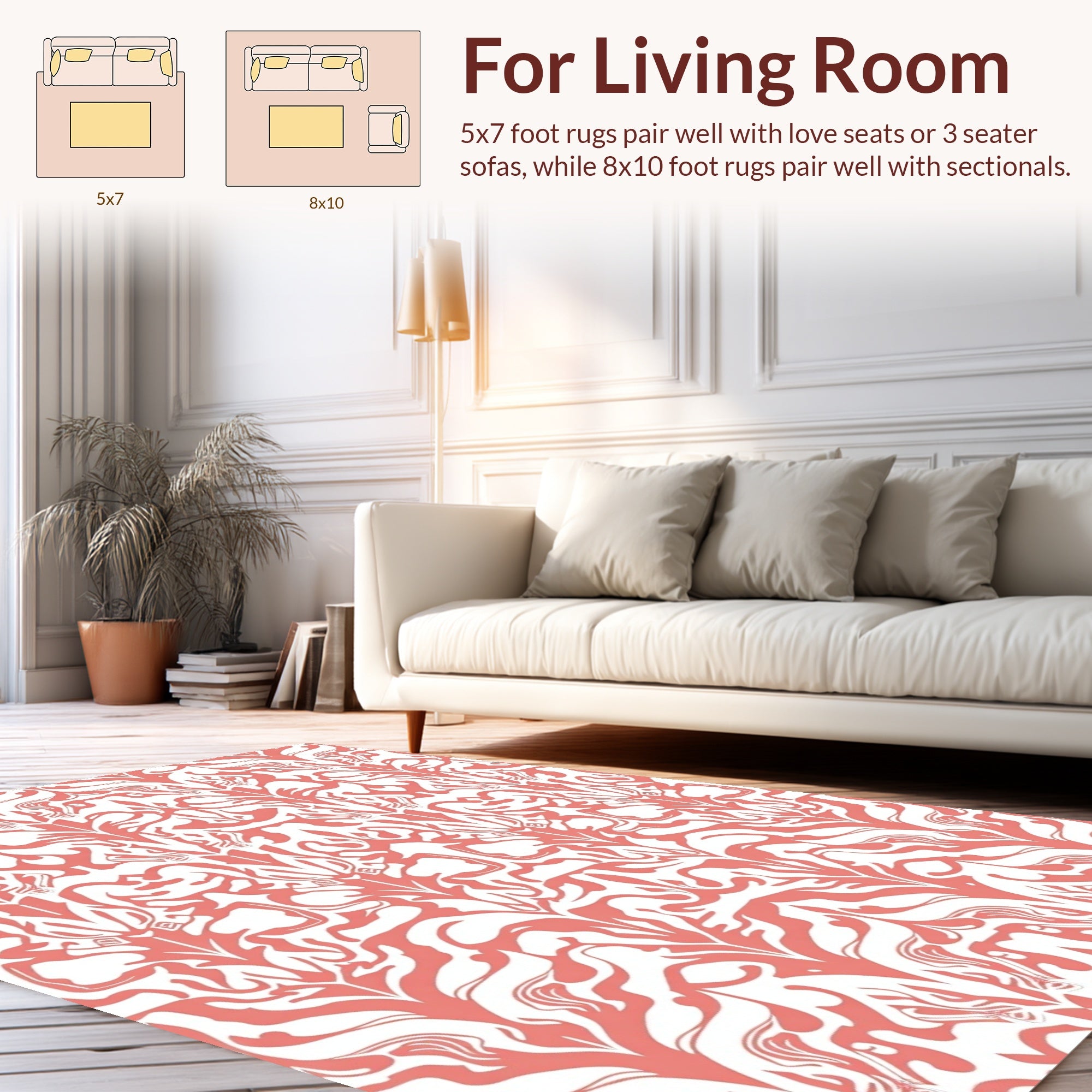 Coral White Repeating Abstract Pattern Rug