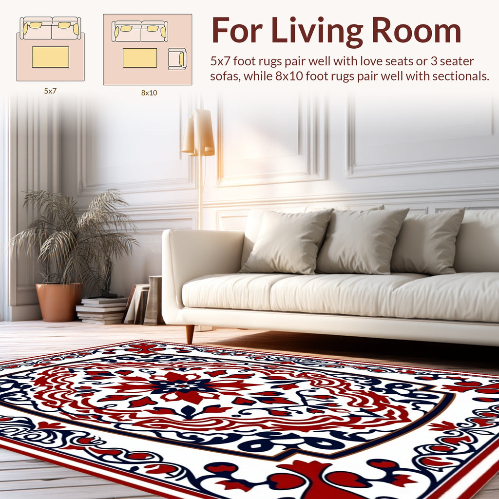 Red Blue Intricate Floral Medallion Rug