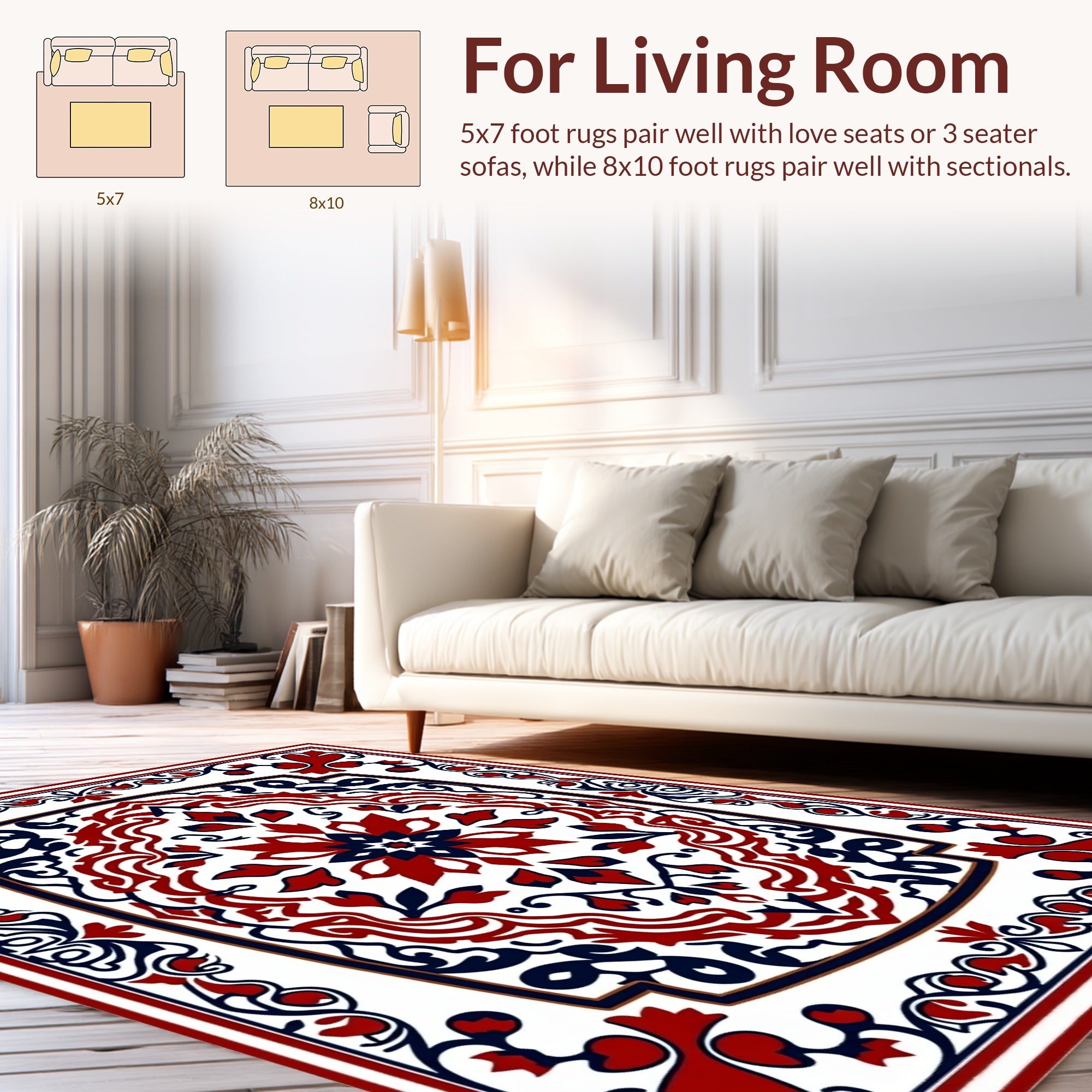 Red Blue Intricate Floral Medallion Rug