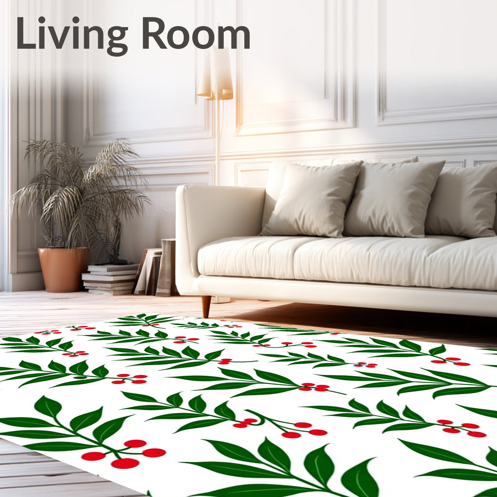 Green Leaf Red Berry Branch Rug