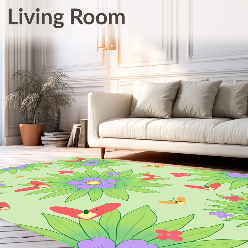 Whimsical Coral Butterflies Greenery Garden Rug