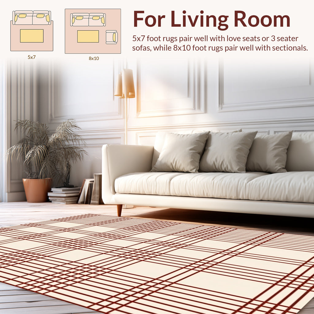 Classic Deep Red Plaid Pattern Rug
