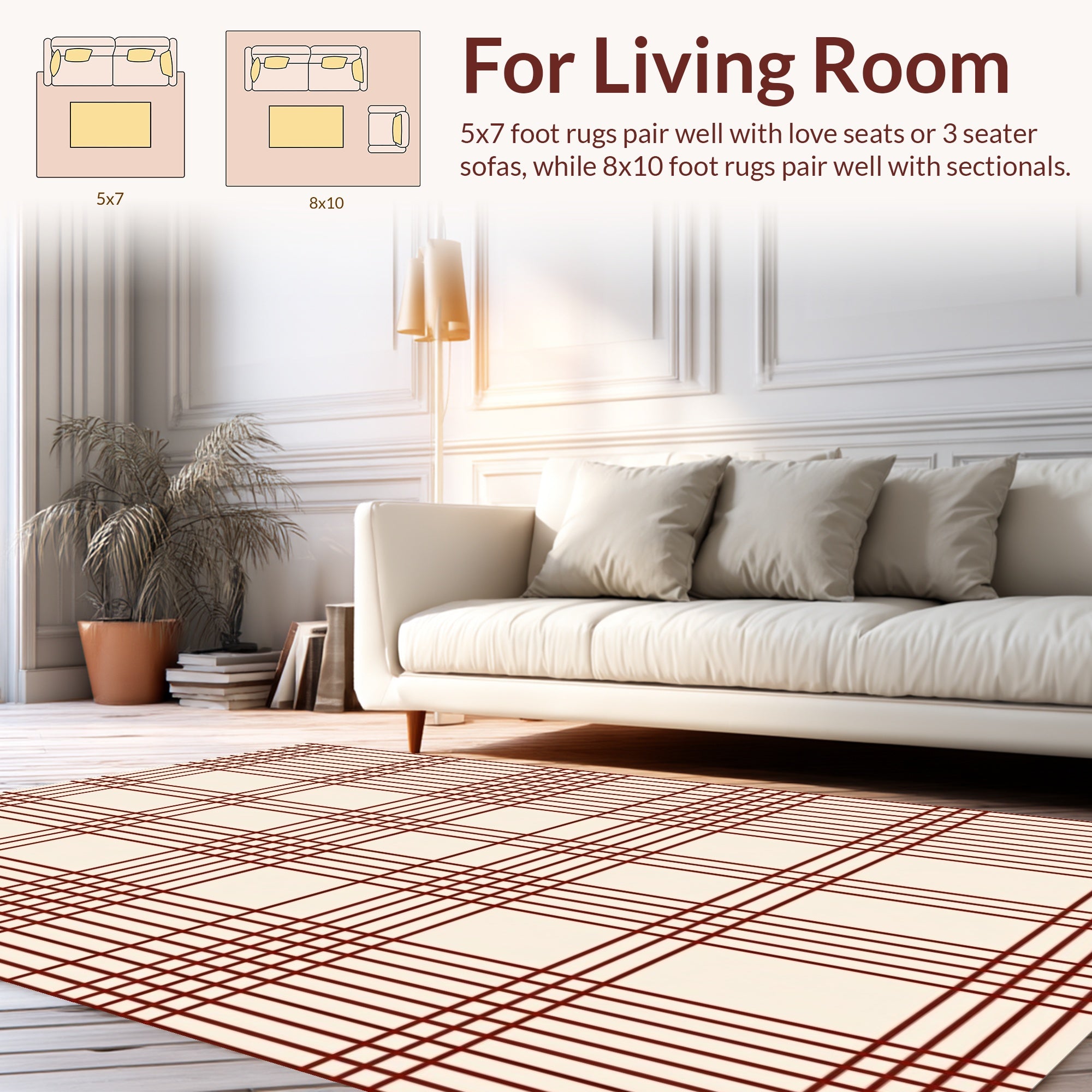 Classic Deep Red Plaid Pattern Rug