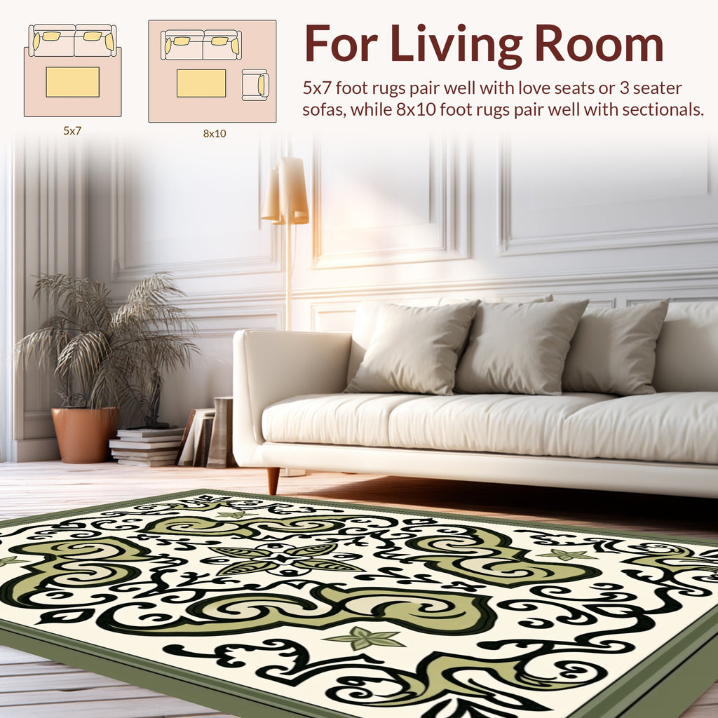 Ornate Floral Scroll Tile Design Rug