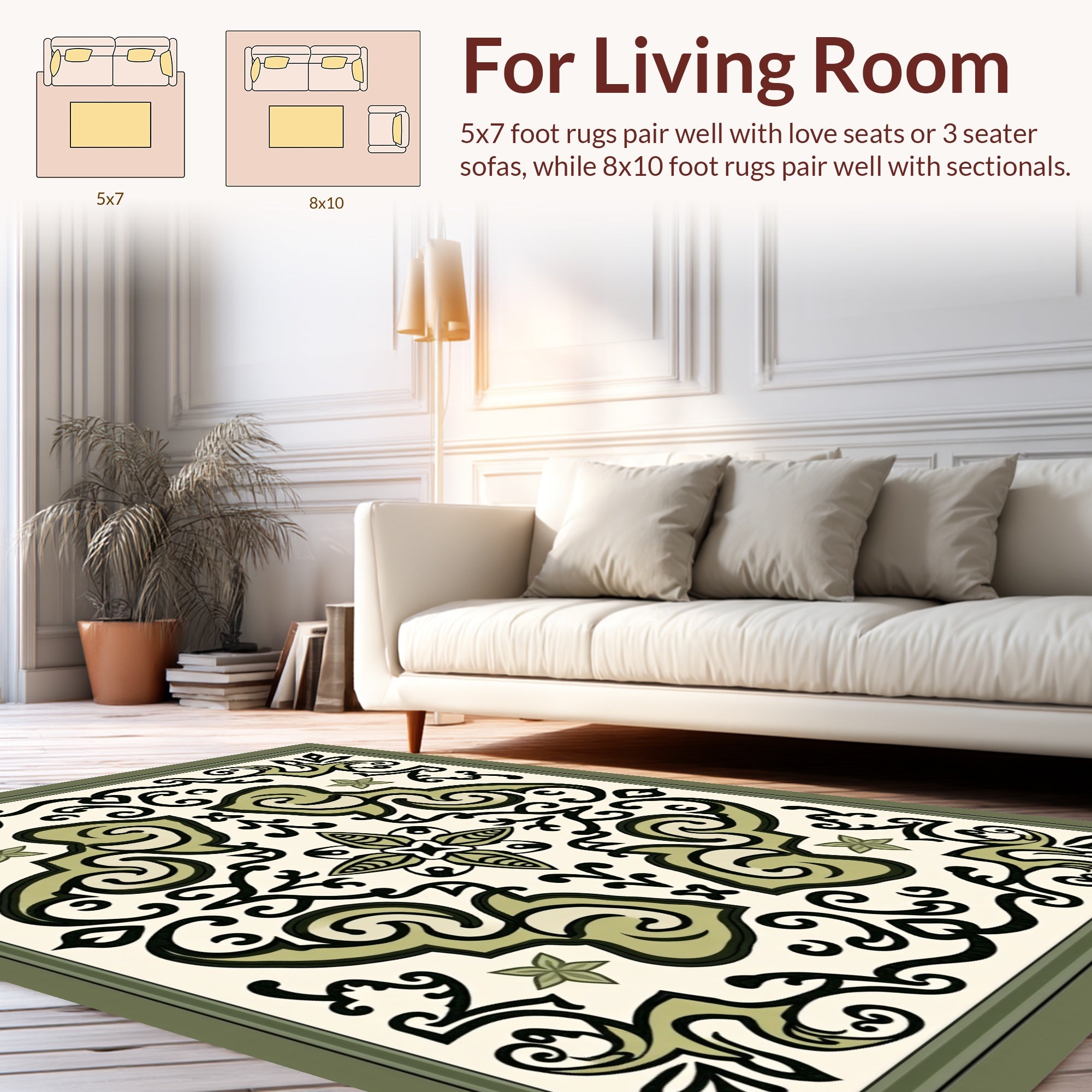 Ornate Floral Scroll Tile Design Rug