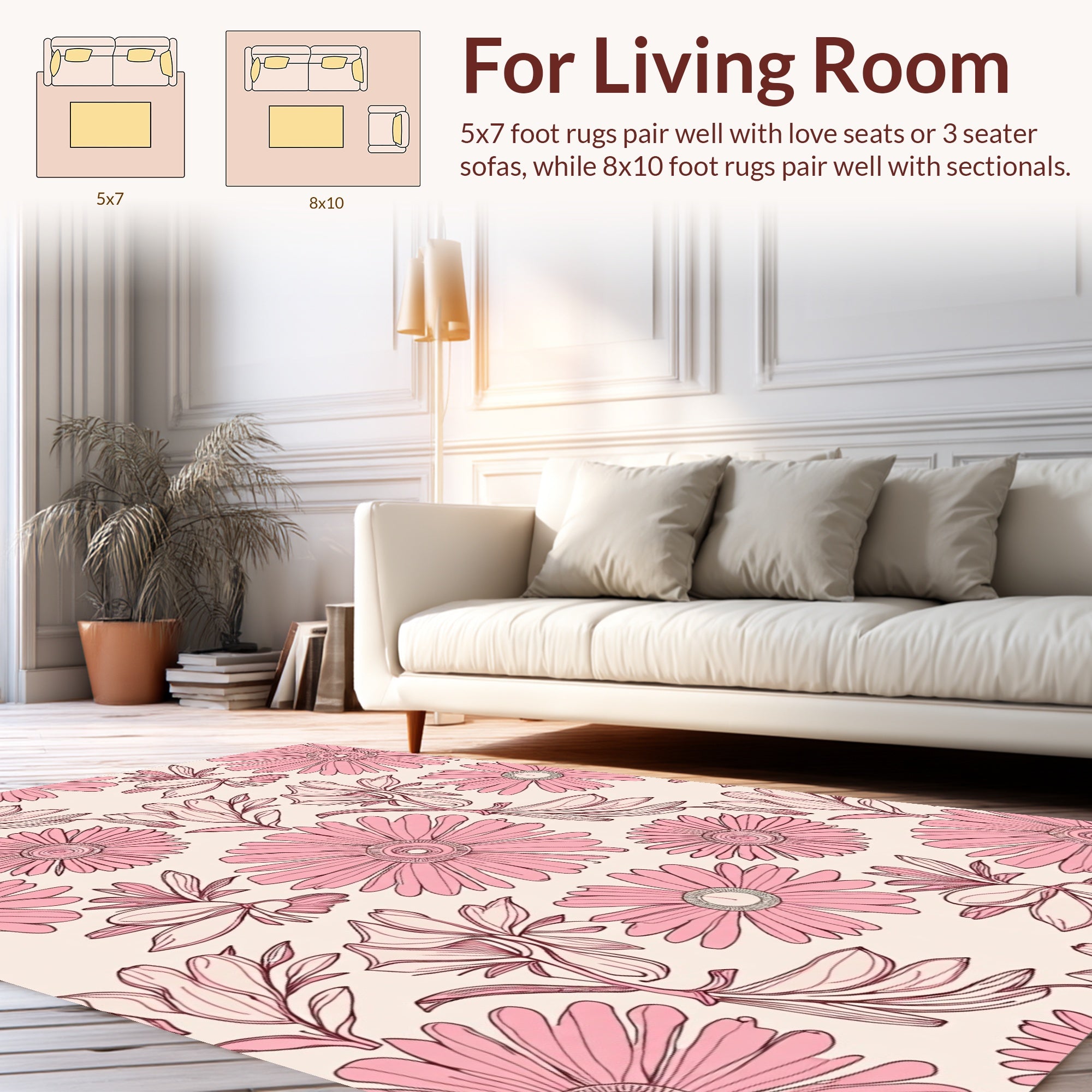 Pink Floral Outline Pattern Rug