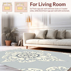Elegant Cream Grey Floral Mandala Rug