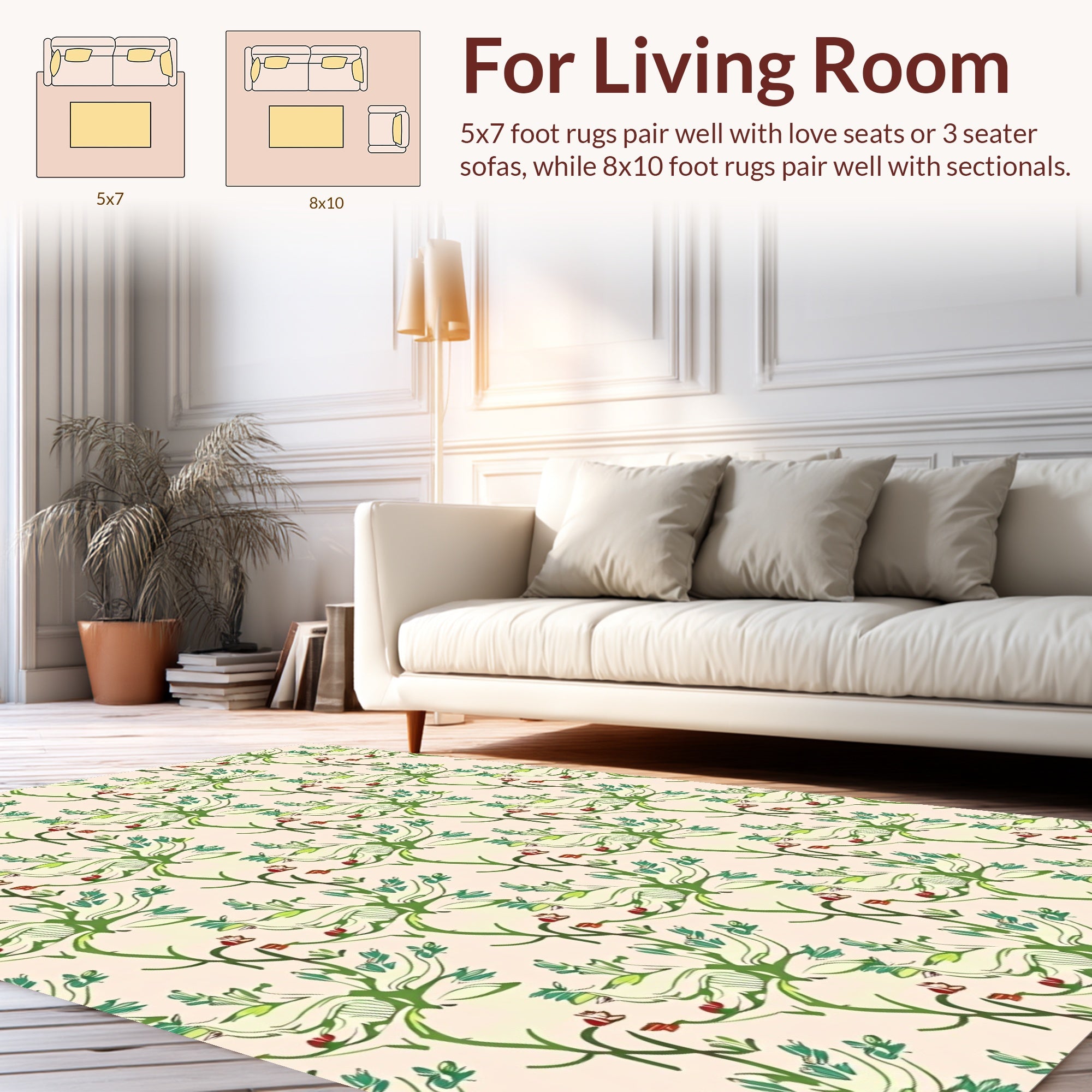 Organic Leaf With Blossom Pattern Rug