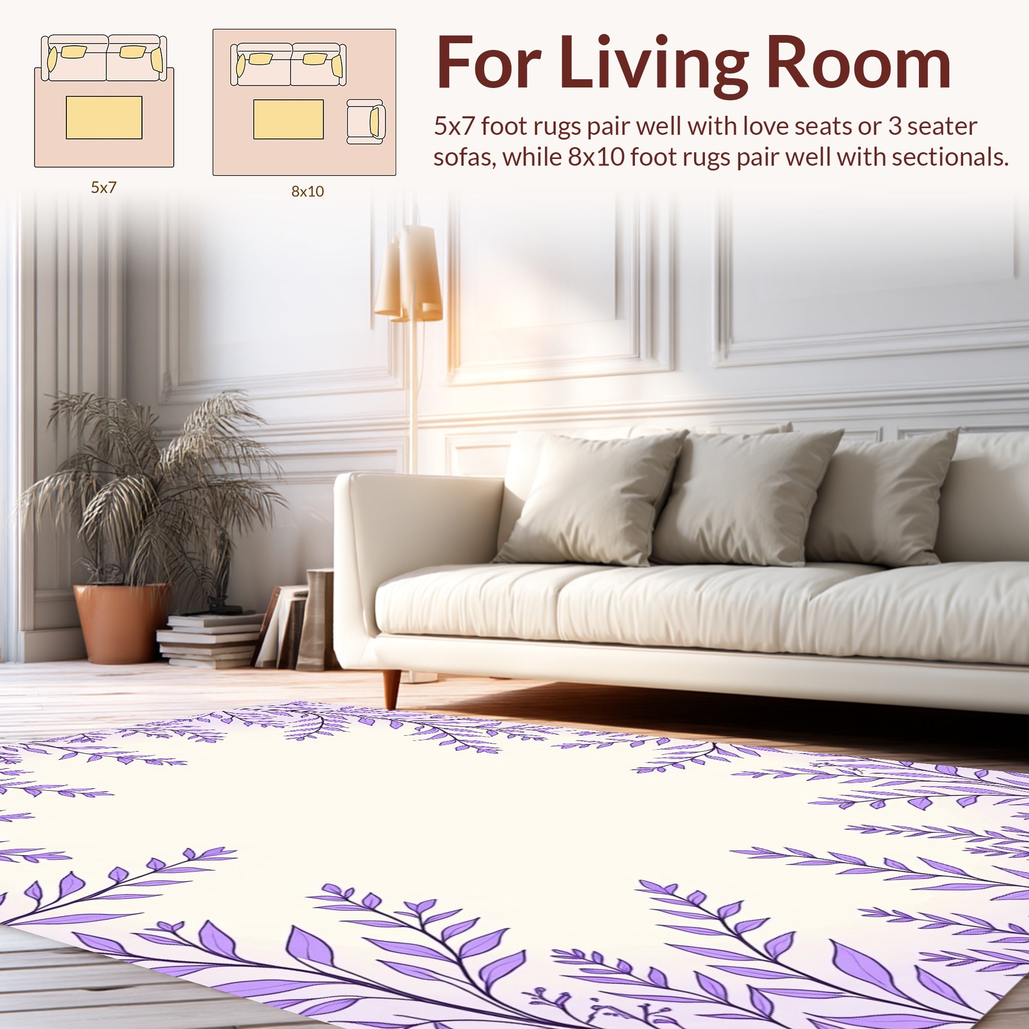 Lavender Leafy Vine Pattern Rug