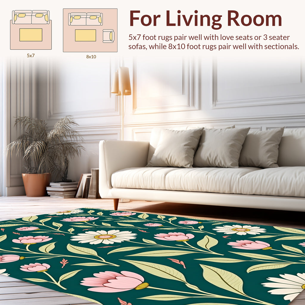 Dark Green Floral Botanical Vintage Design Rug