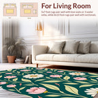 Dark Green Floral Botanical Vintage Design Rug