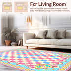 Whimsical Checkered Floral Design Rug